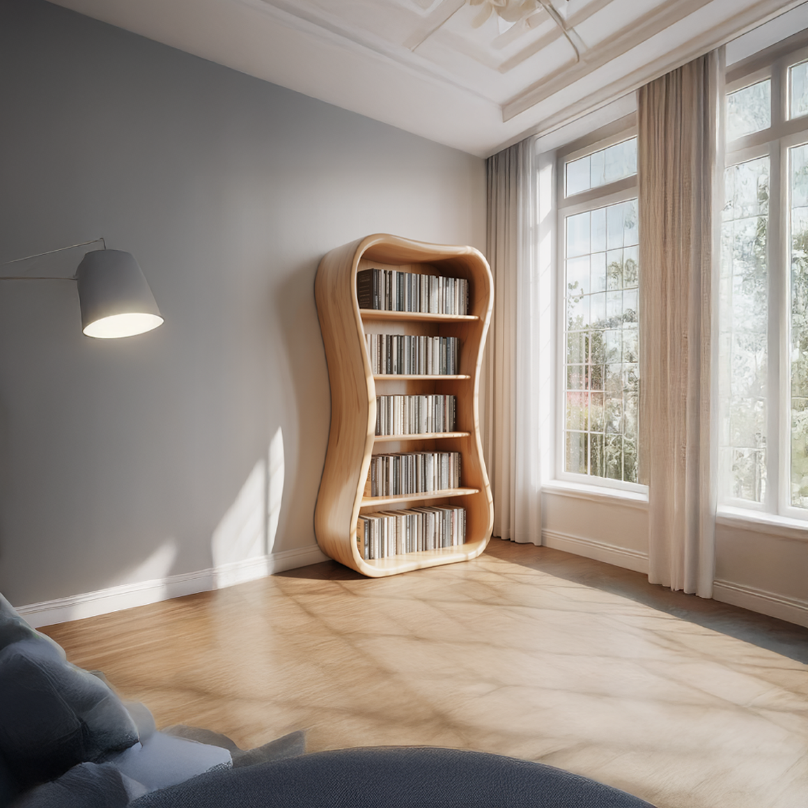 Modern Sculpted Bookshelf Reading Room Or Study Room SINLSASC288