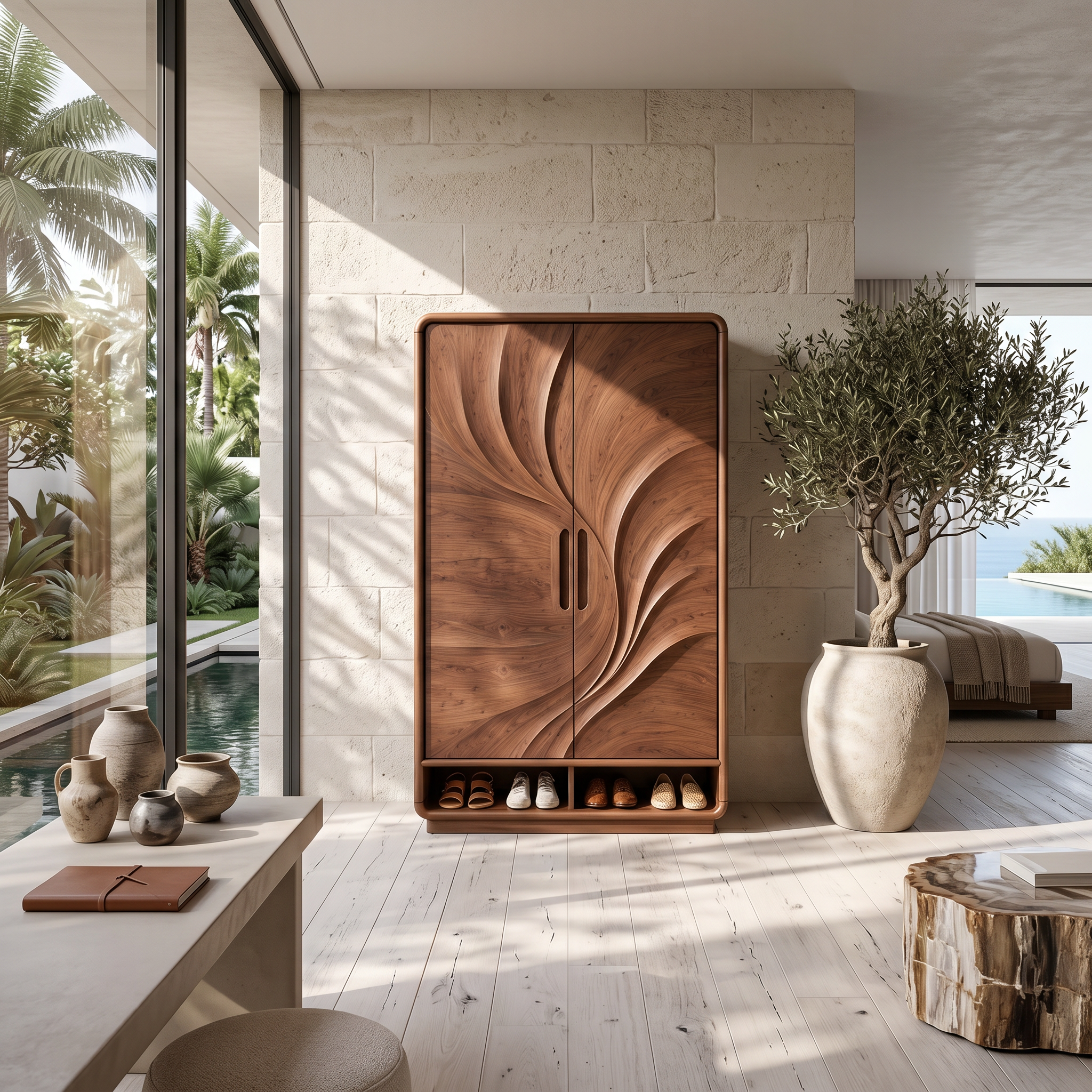 Minimalist Textured Surface Wardrobe For Guest Room Interior SILDTTNWDE004