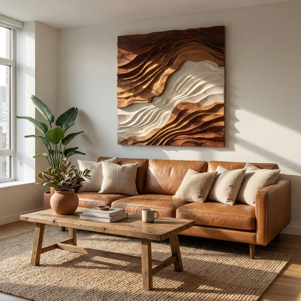 Contemporary Sculptural Wave Wall Art For Living Room RTTHHNWA139