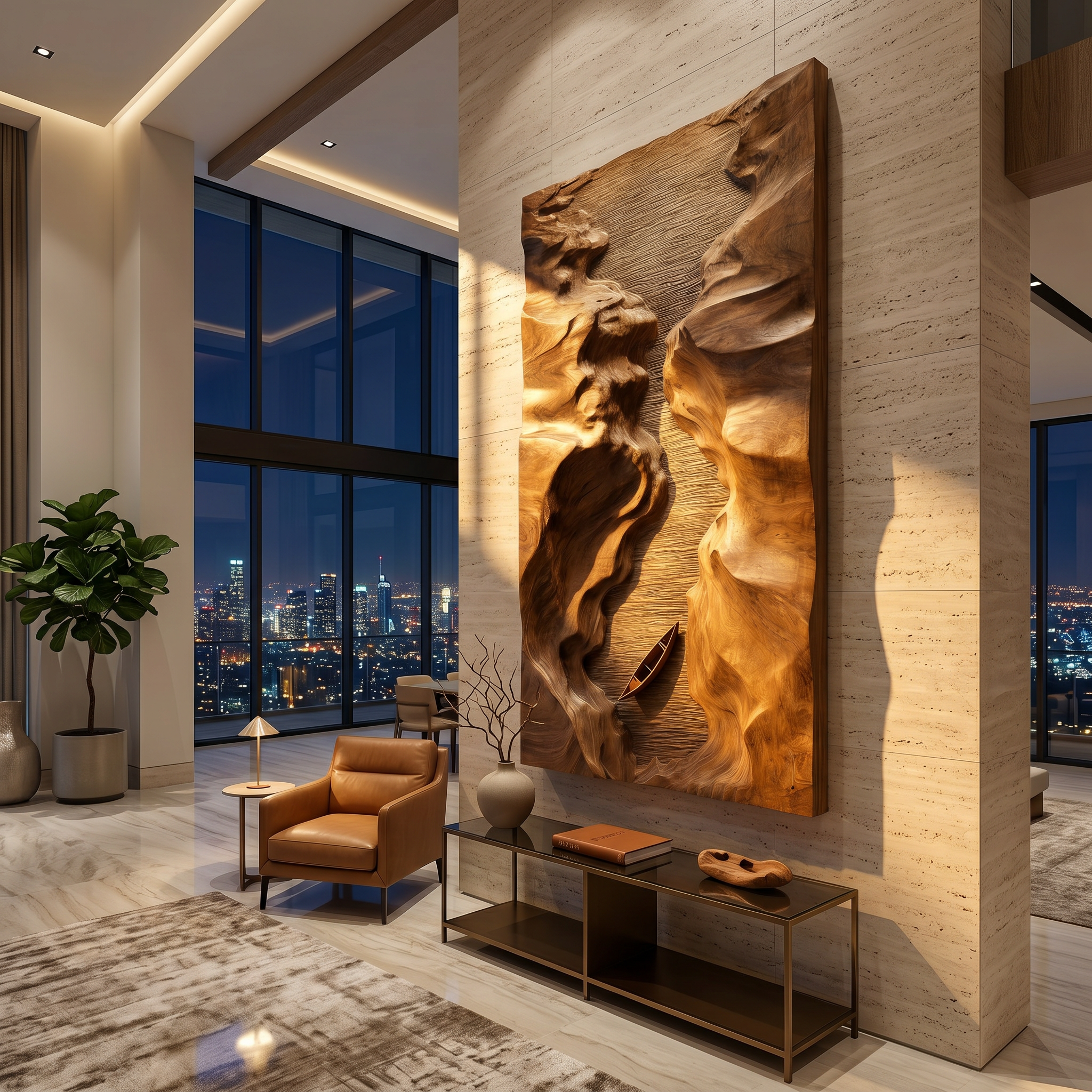 Abstract Canyon Wood Wall Sculpture For Modern Office Interior Decor SILDTTRWA081