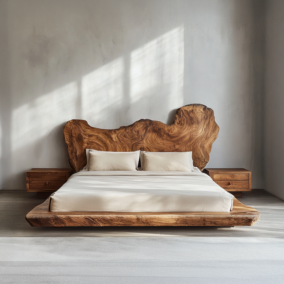 Mid Century Bedroom Low Profile Wood Bed SINLSAWB078