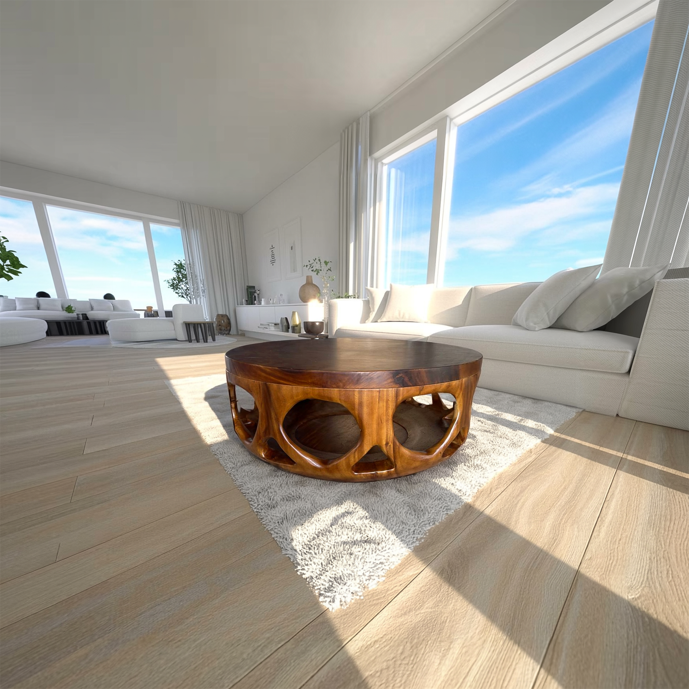 Mid Century Wooden Round Coffee Table Living Room SINLSACF265