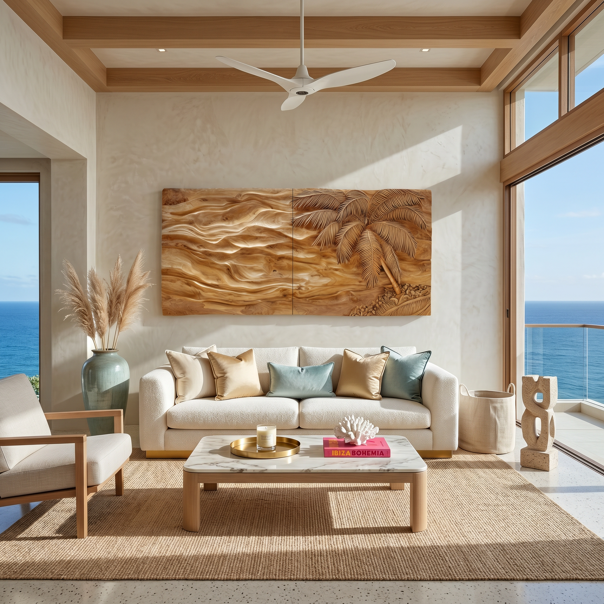 Tropical Modern Palm Wood Wall Art Neutral Living Room Decor SILDTTRWA129
