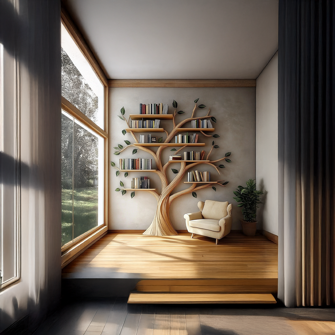 Rustic Tree Bookshelf Living Room Reading Corner SINLSATB304