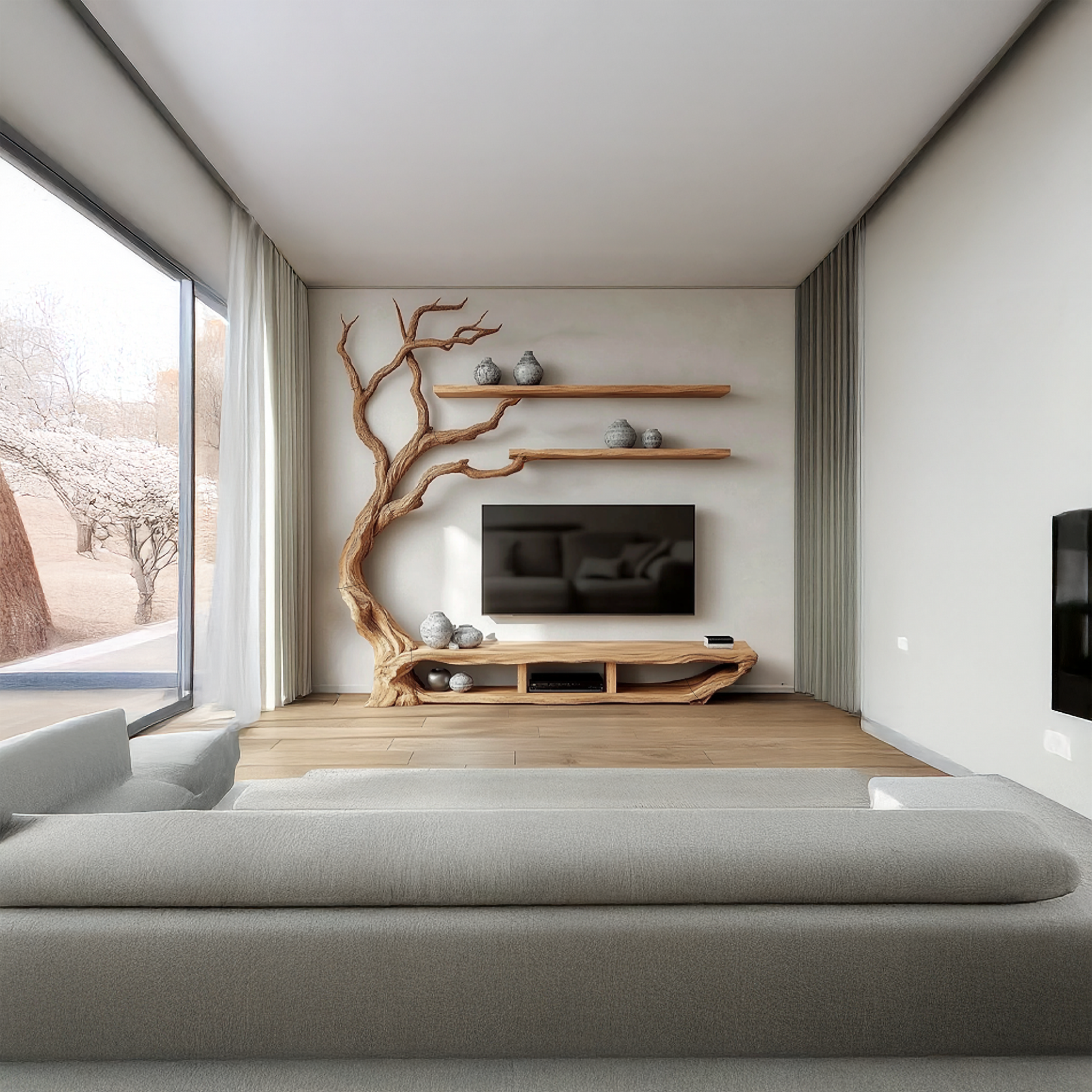 Rustic Organic Tree TV Stand Modern Living Room SINLSATB513