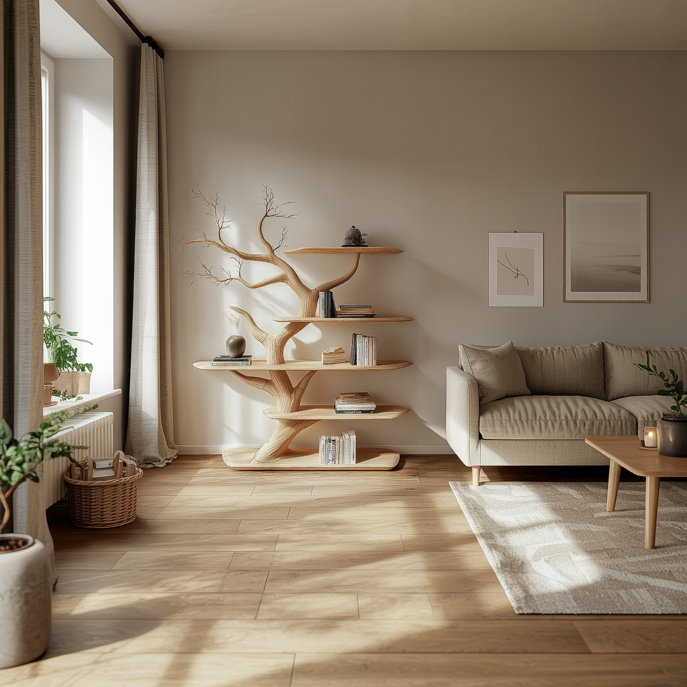 Rustic Organic Tree Bookshelf Living Room Interior Storage Decor SINLSATB602