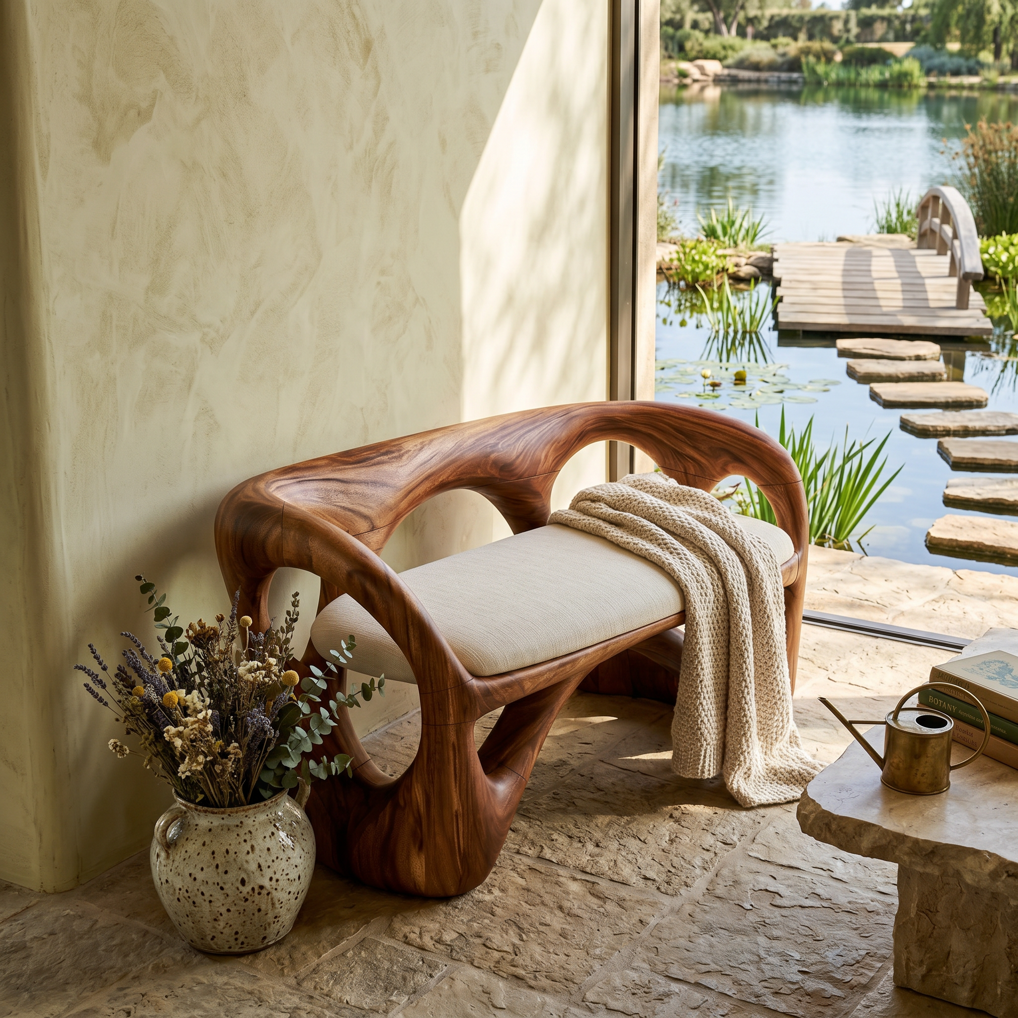 Organic Wooden Bench Contemporary Sunroom SILDTTRBEN080