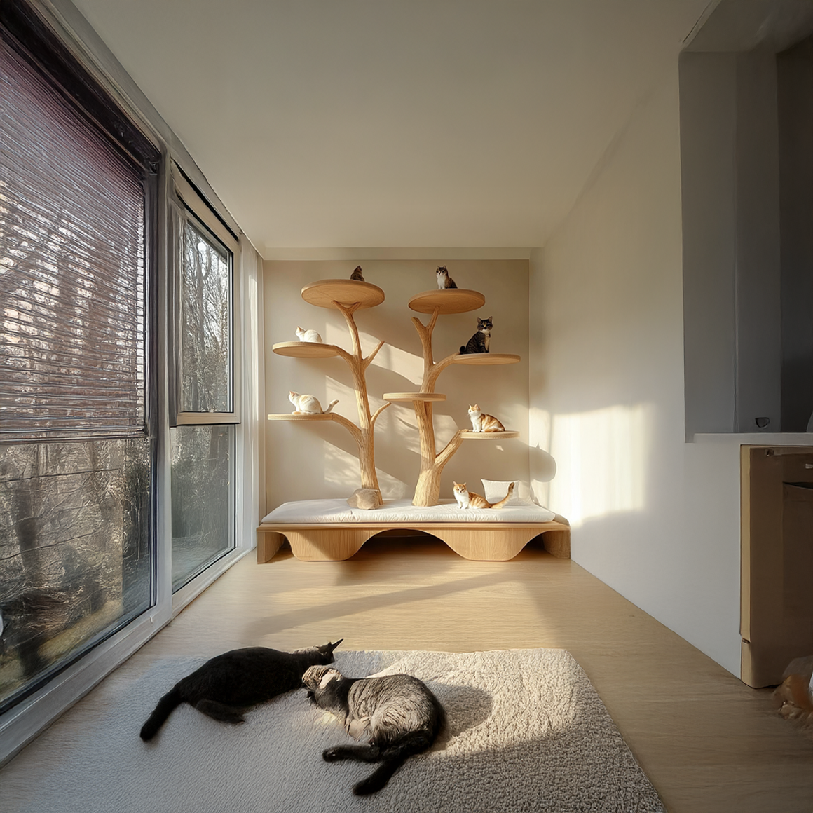 Rustic Cat Tree Wall Shelf Bedroom Seating Bench SINLSATT056