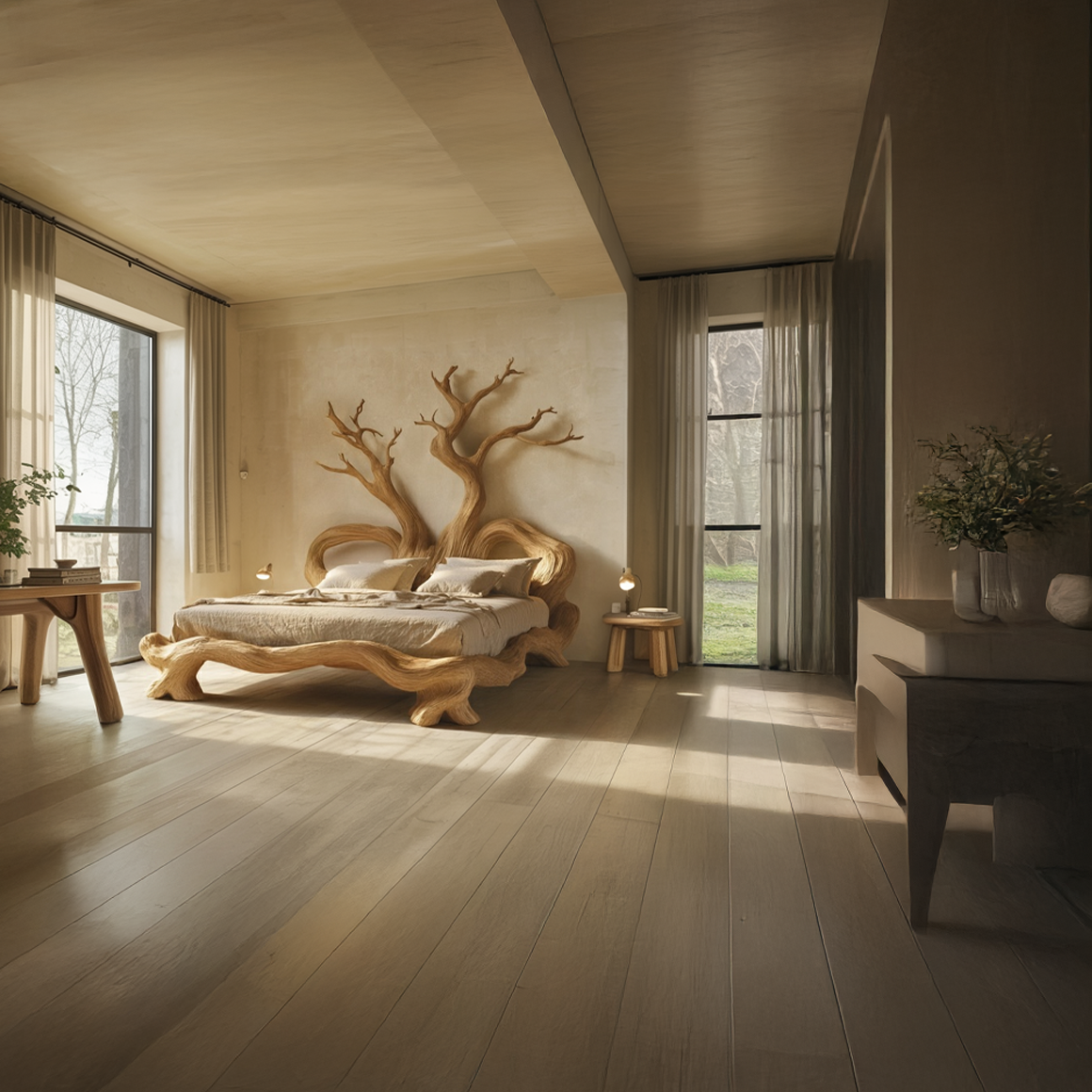 Rustic Artistic Tree Bed Nature Modern Bedroom SINLSAWB071
