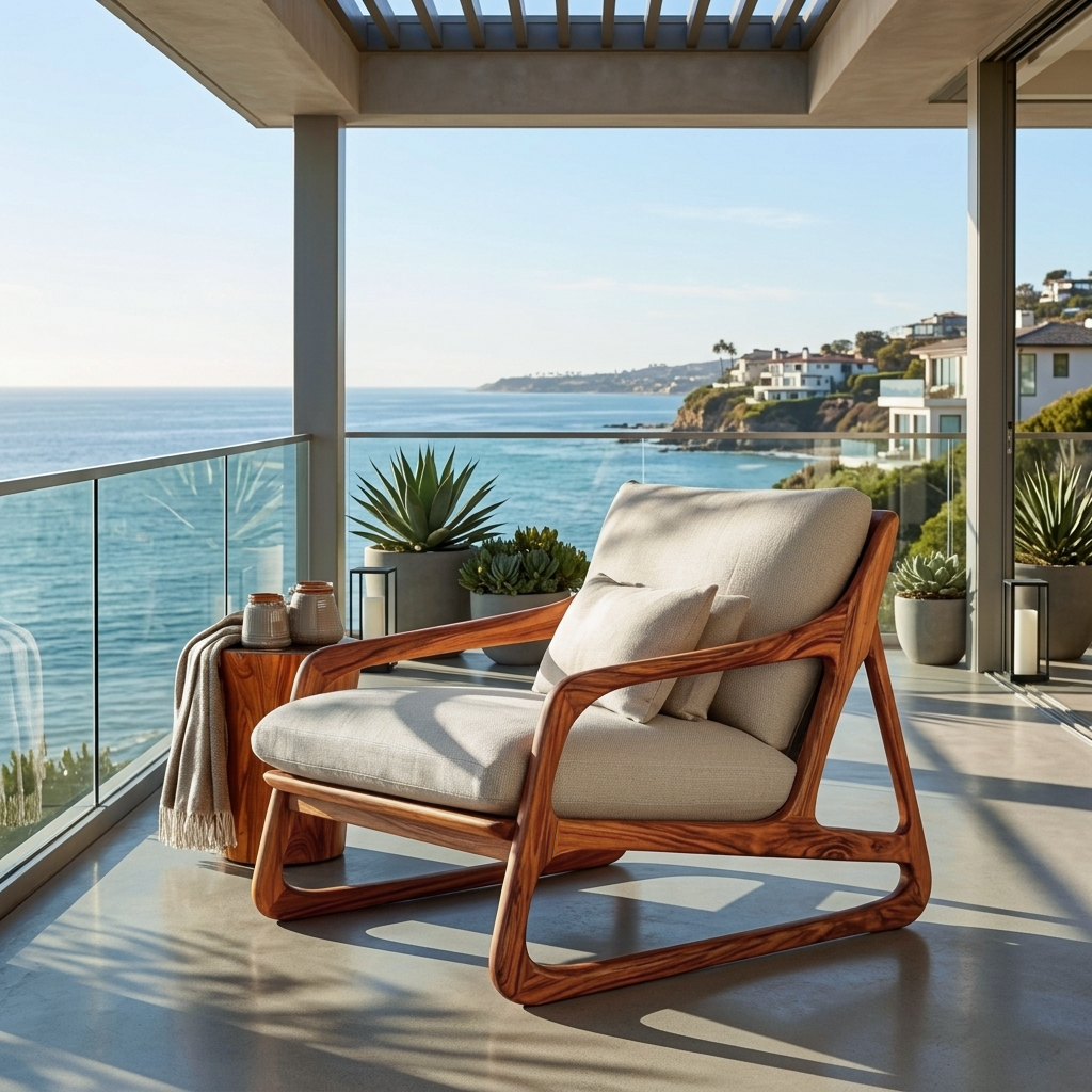 Artistic Wood Chair With Curved Structure For Home Balcony RTTHTTACC026