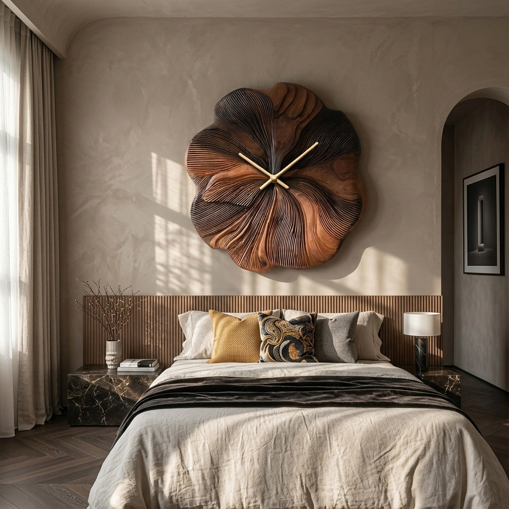 Contemporary Floral Wooden Wall Clock Decor For Living Room RTTHHNWAC021