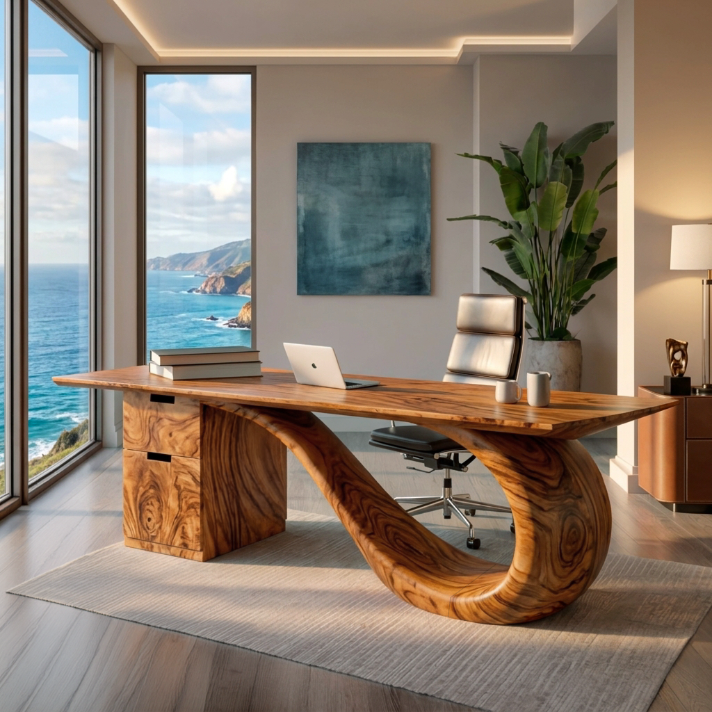Modern Wooden Desk With Curved Base For Office RTTHTTDE075