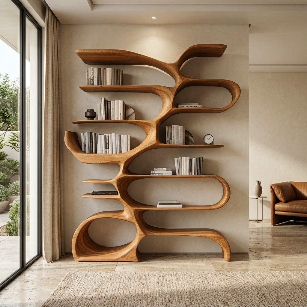 Sculptural Wooden Bookcase For Modern Living Room Storage RTTHHNBS157