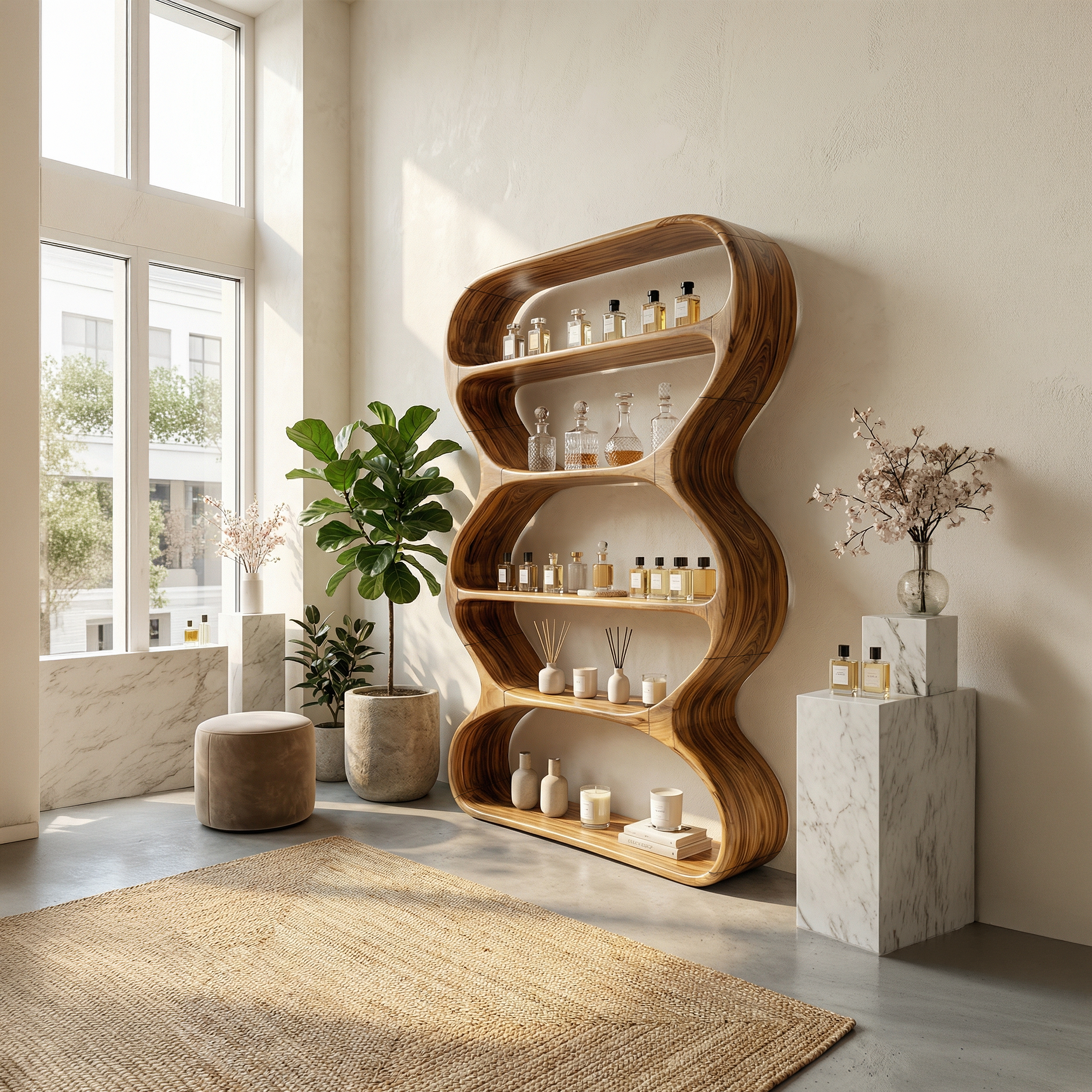 Contemporary Curved Bookshelf Living Room Display SILDTTRBS024