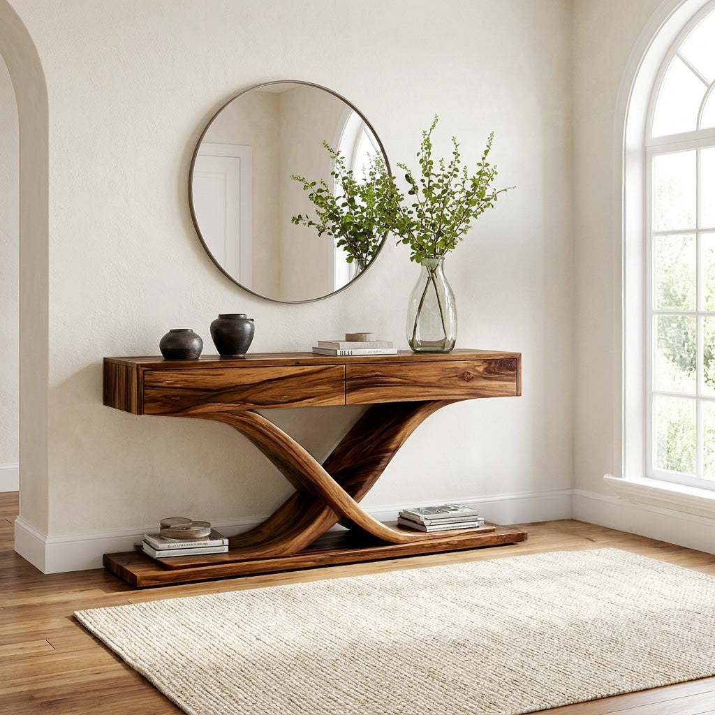 Sculptural Wooden Console Table For Modern Living Room RTTHHNCS043