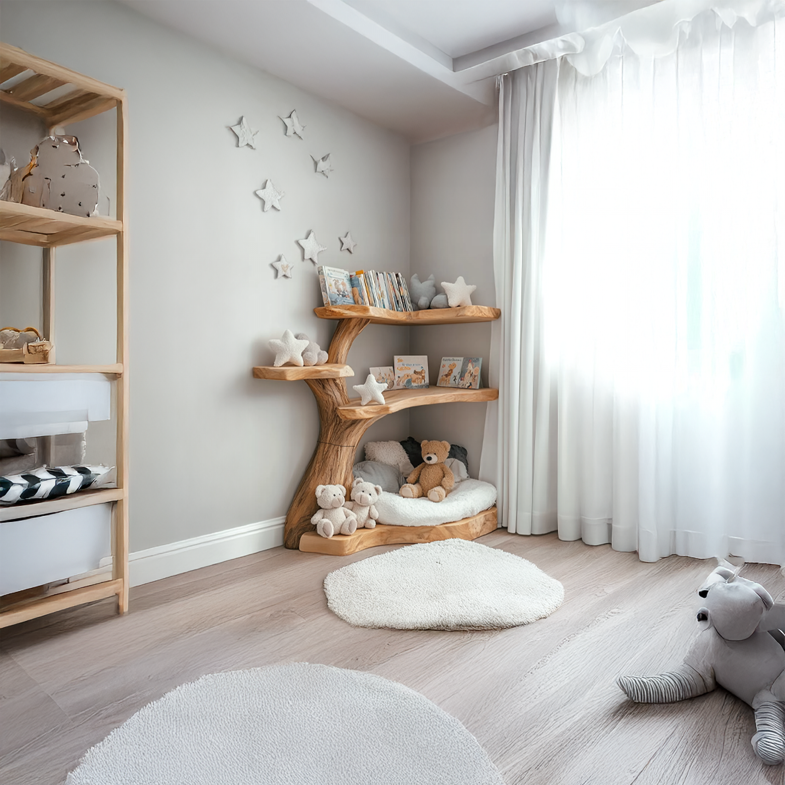 Rustic Corner Tree Bookshelf Kids Room Nursery SINLSATB310