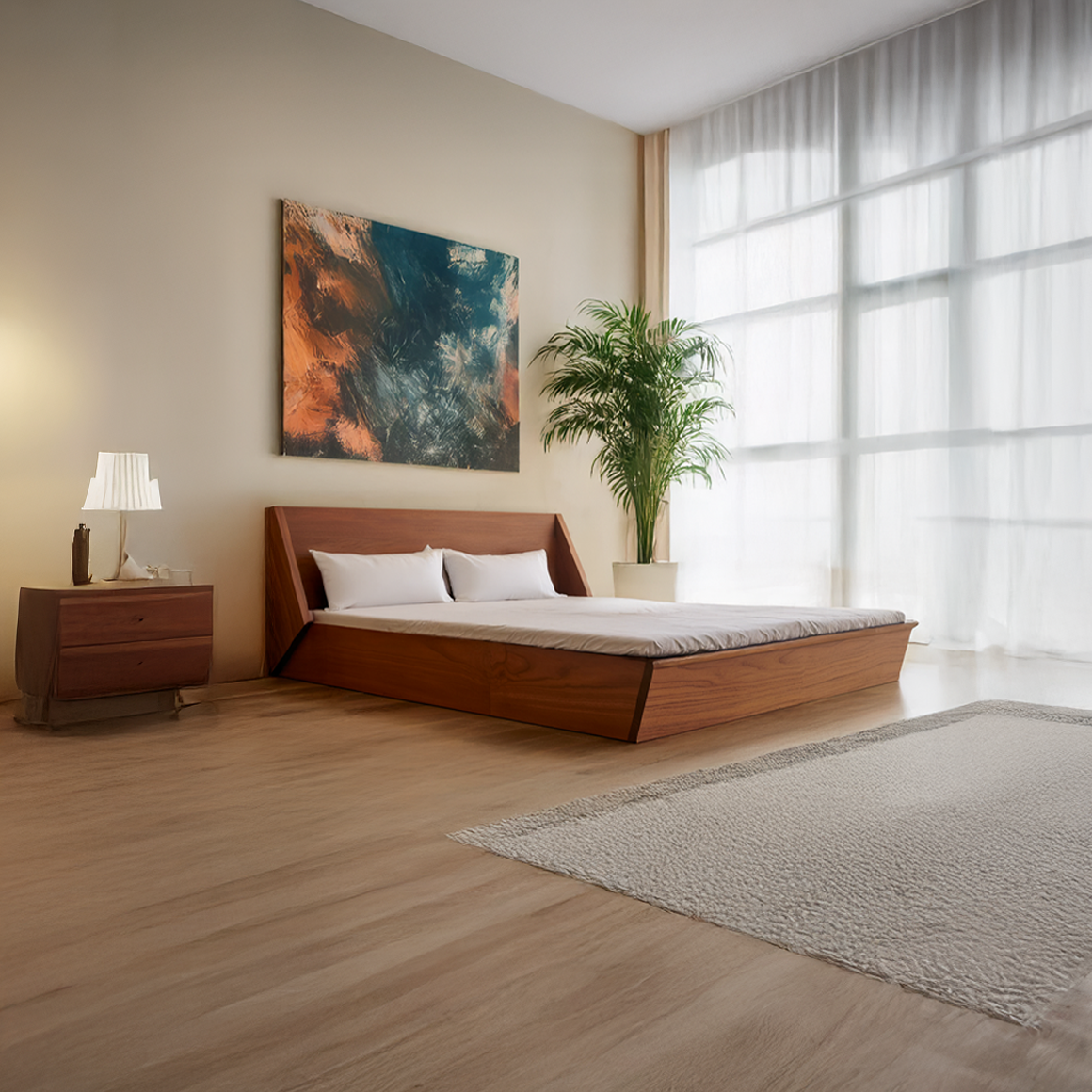 Mid Century Platform Bed Modern Bedroom Minimalist Style SINLSAWB61