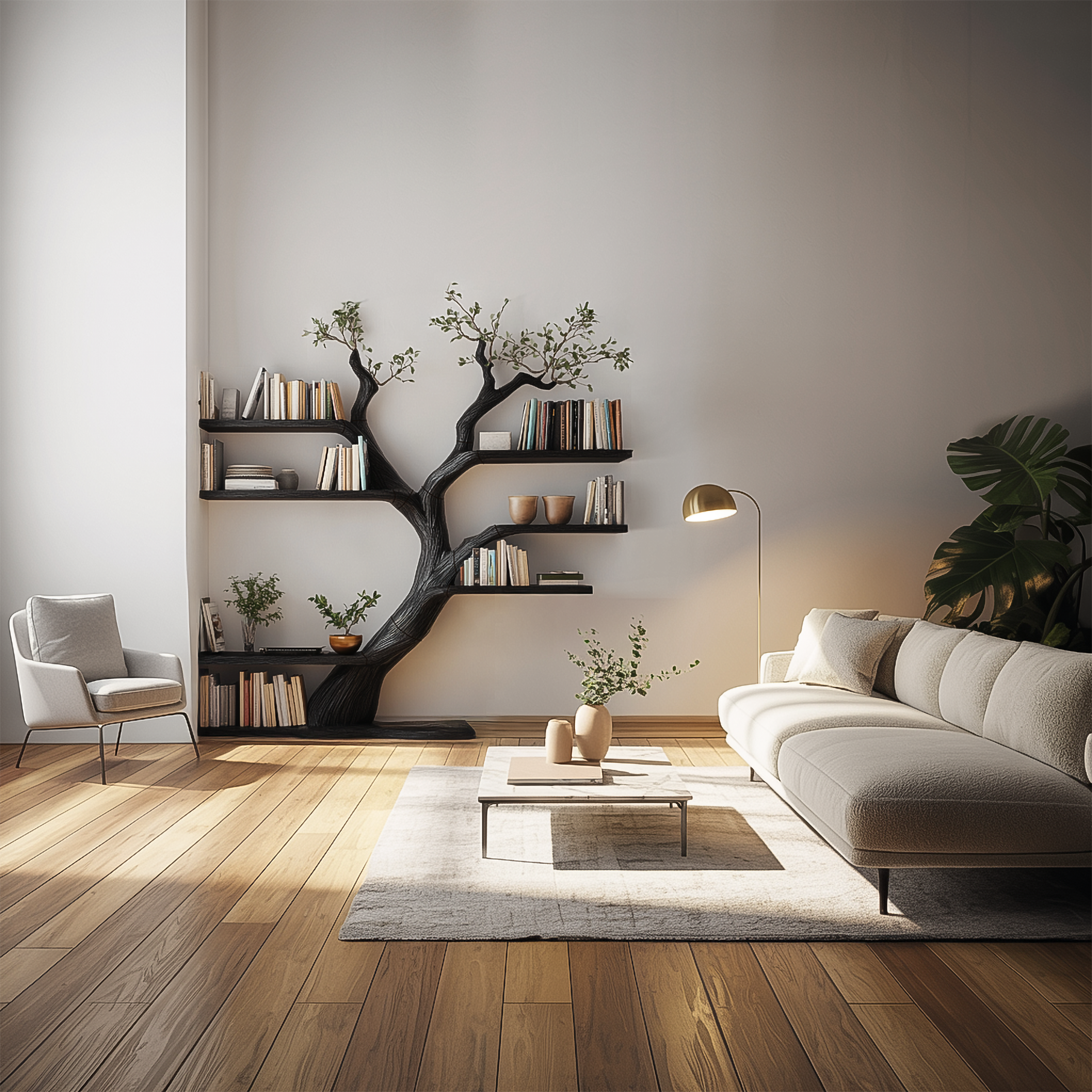 Rustic Tree Bookshelf Living Room Interior Storage Decor SINLSATB606