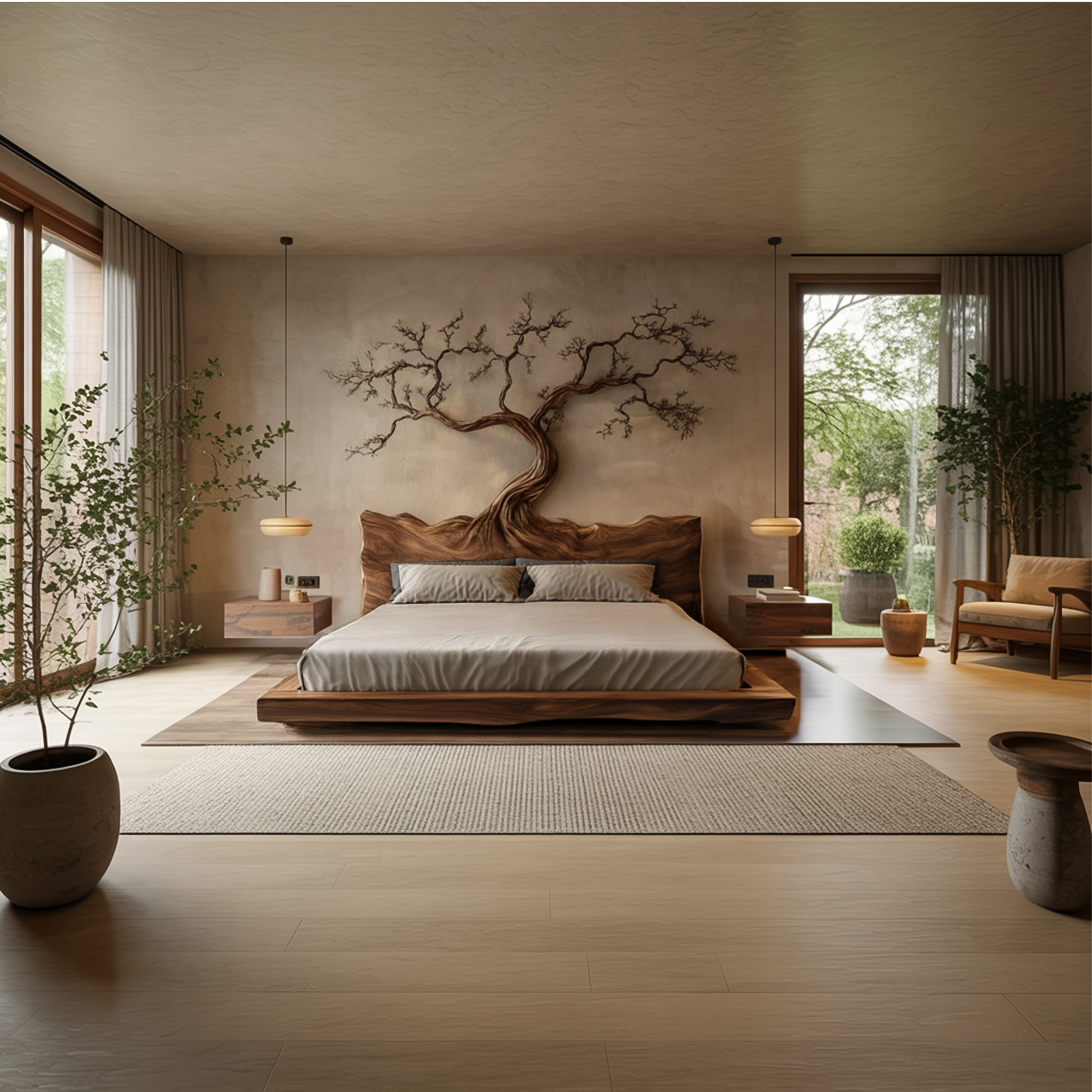 Rustic Bedroom Wooden Platform Bed Frame SINLSAWB079