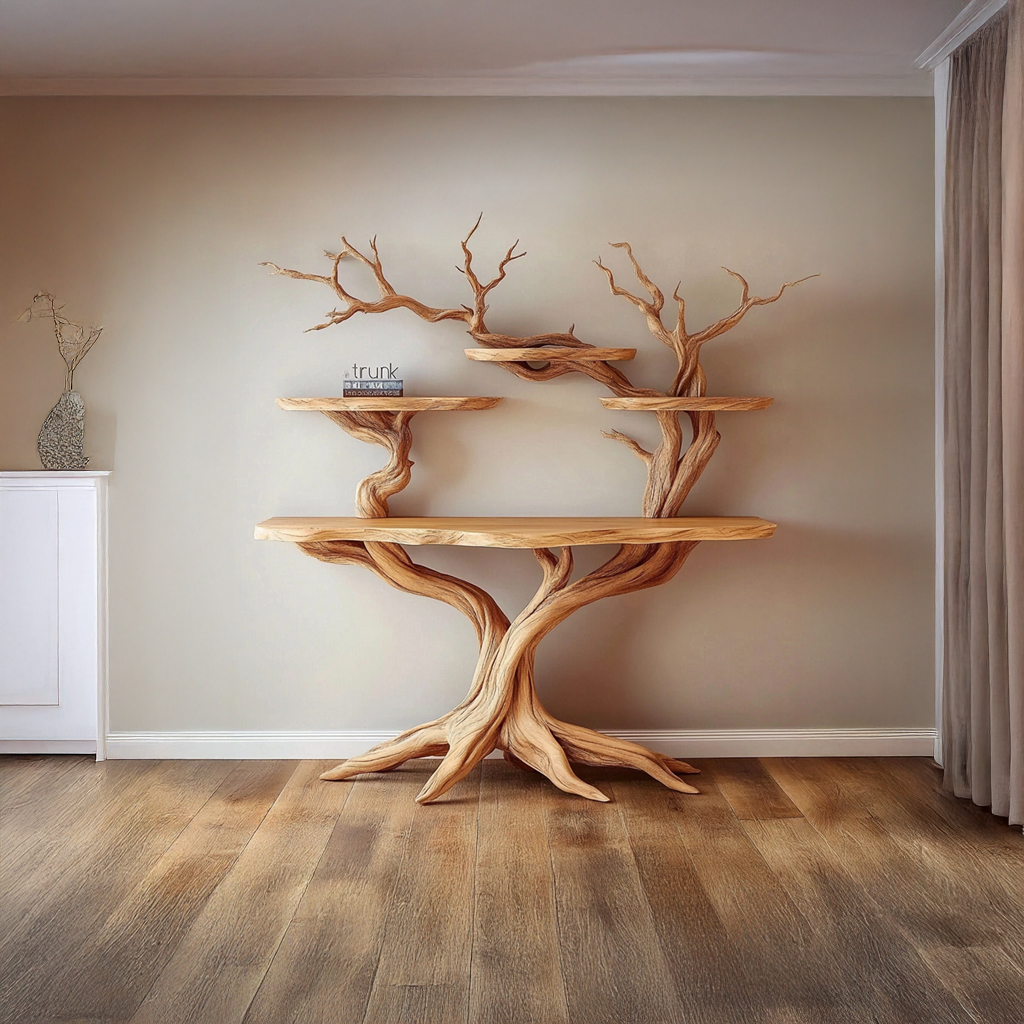 Tree Bookshelf Table Solid Wood Nature Style Gift SINLSACS097
