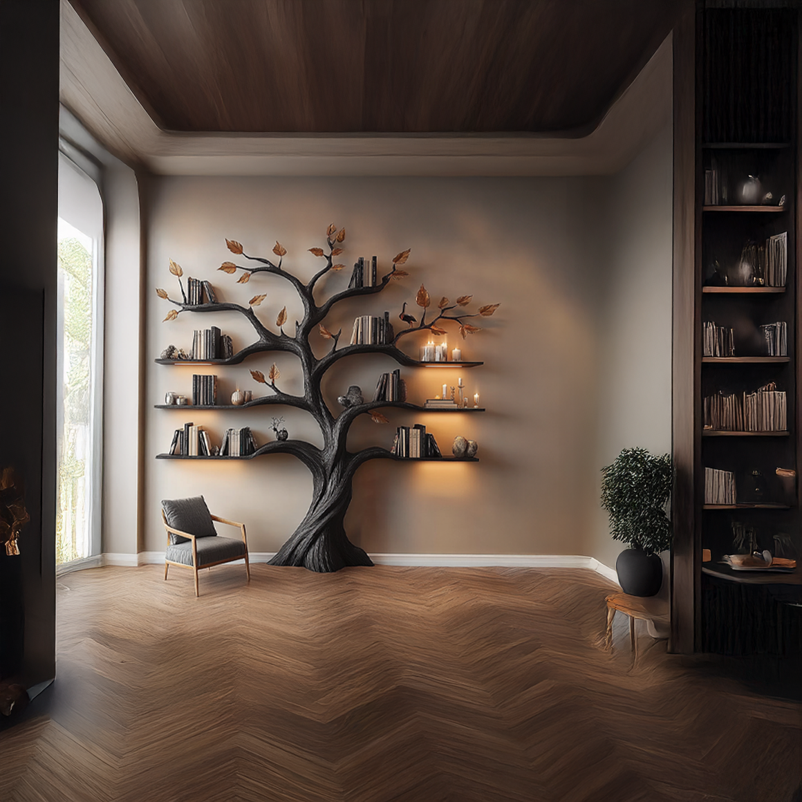 Rustic Halloween Tree Bookshelf Living Room Gothic Decor SINLSATB457
