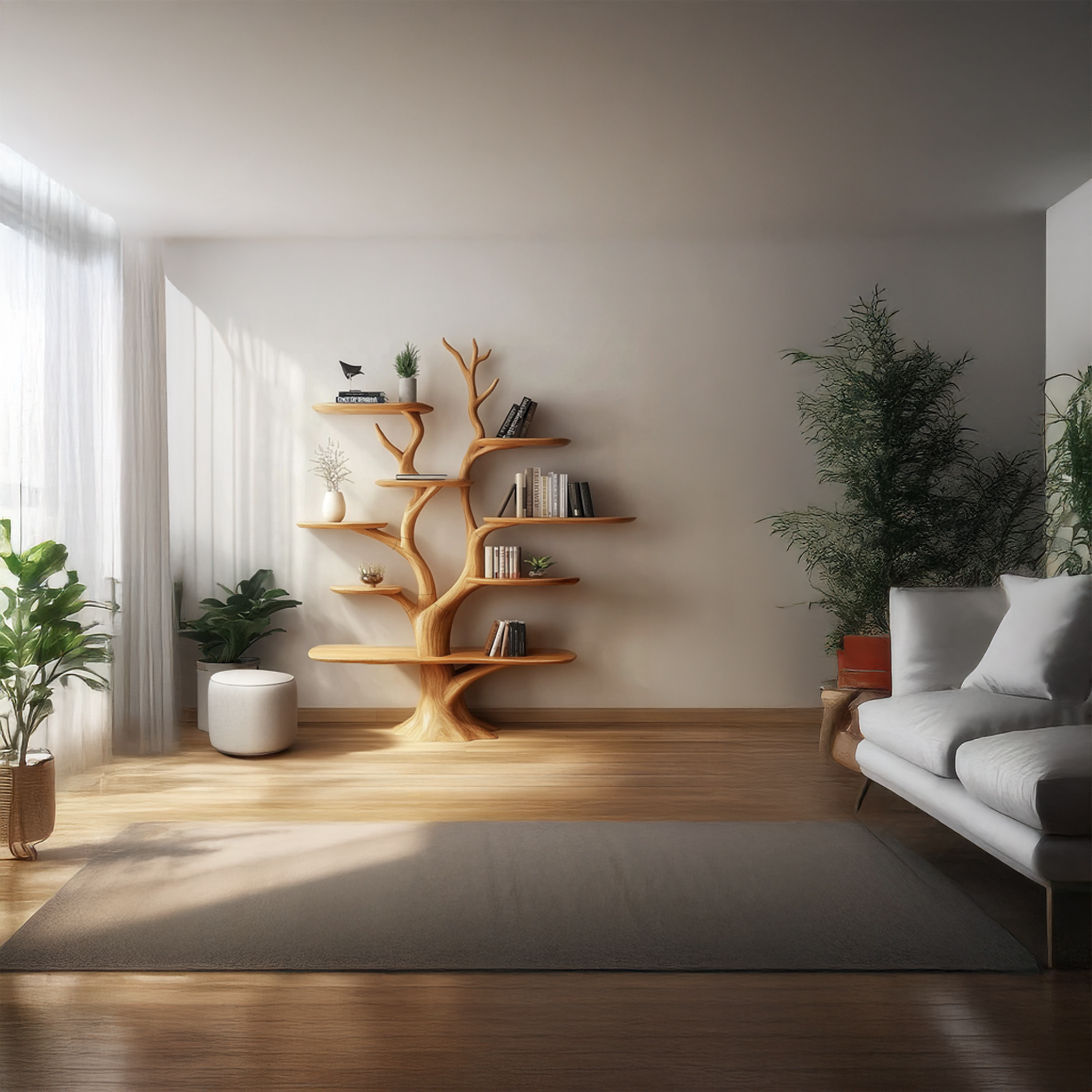 Handmade Walnut Wood Bookshelf Tree Shelf Living Room Decor Family Gift SINLSATB502