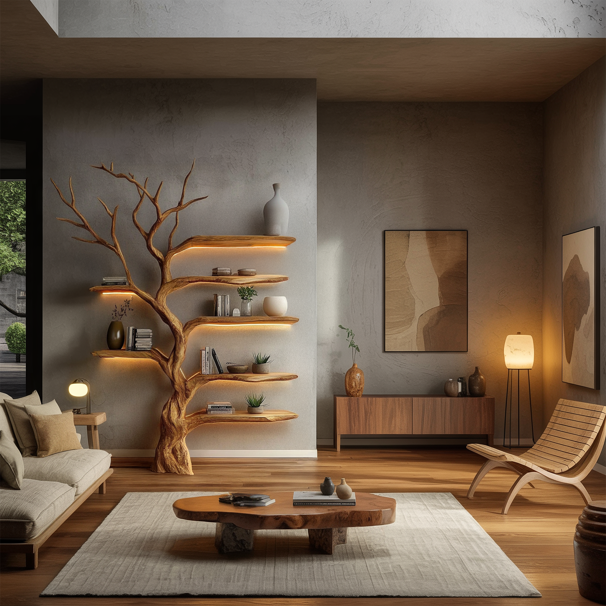Rustic Organic Tree Bookshelf Living Room Interior Sculptural Wall Display SINLSATB659