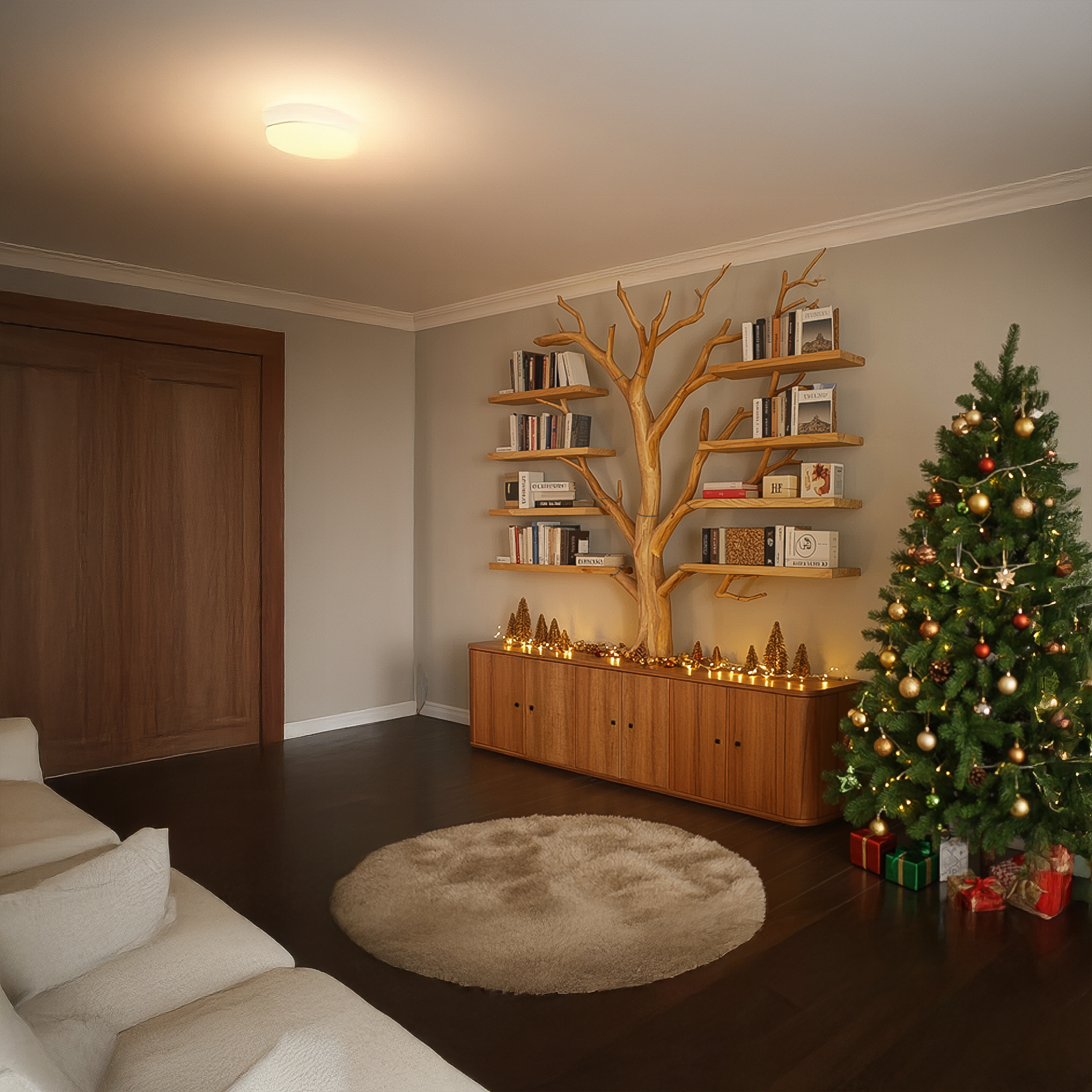 Rustic Tree Bookshelf Storage Cabinet Christmas Living Space SINLSATB547