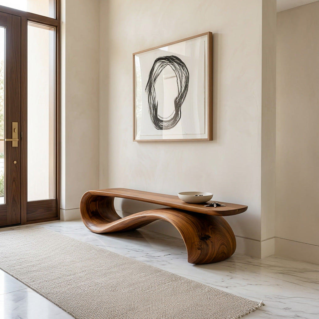 Modern Sculptural Wood Bench For Hallway Accent Decor RTTHHNCHR137