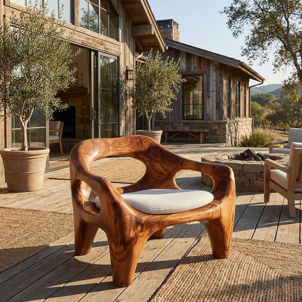 Modern Sculptural Natural Wood Accent Chair For Living Space RTTHTTACC022