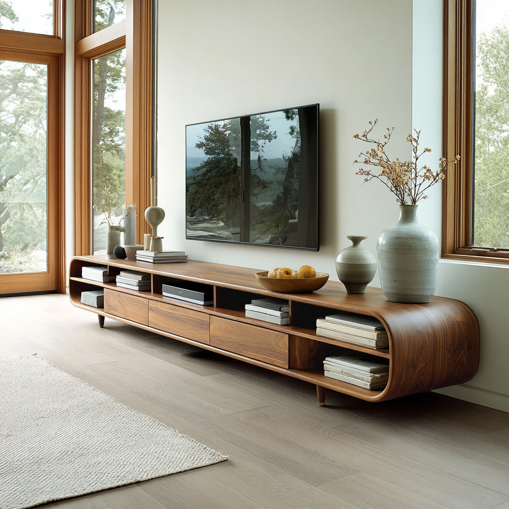Mid Century Wooden TV Cabinet With Multiple Compartments For Living RTTHHNTVC111