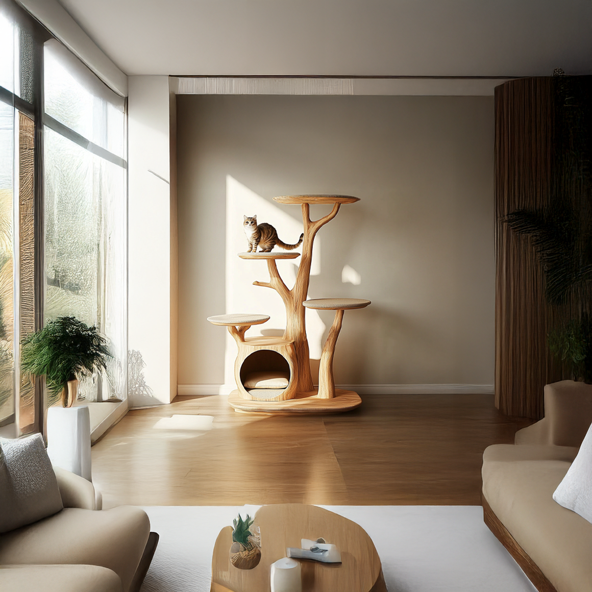 Rustic Cat Tree Stand Living Room Pet Furniture With House SINLSATT059