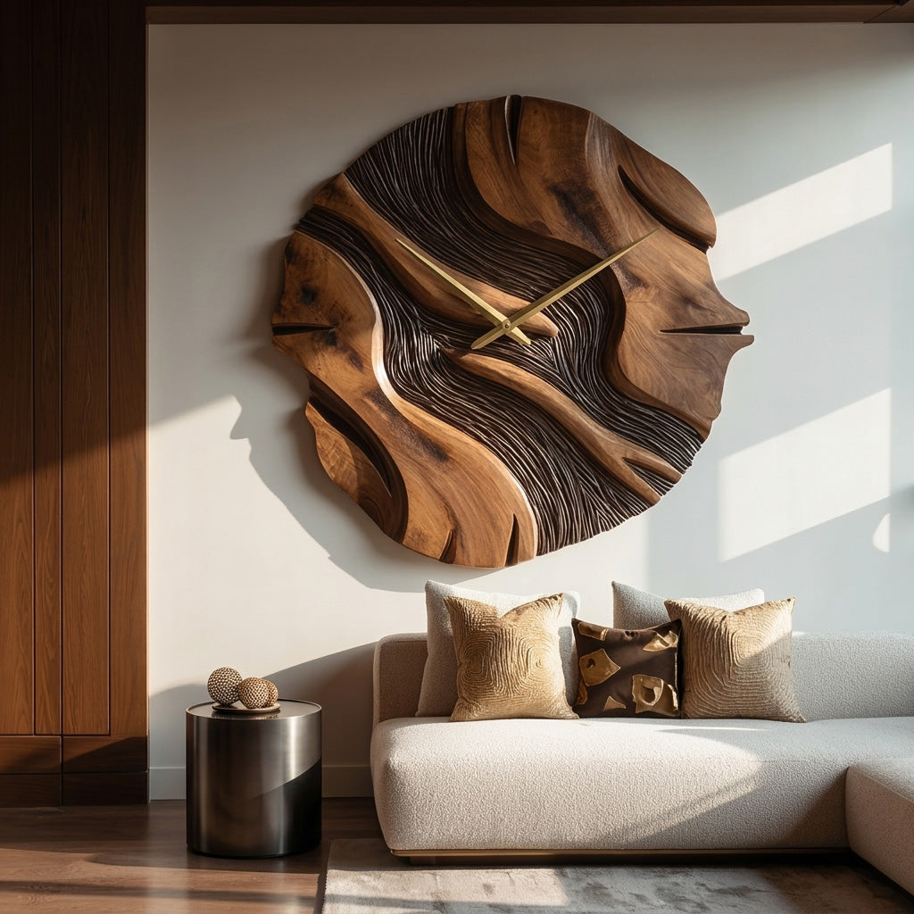Organic Sculptural Wooden Wall Clock For Living Room RTTHHNWAC020