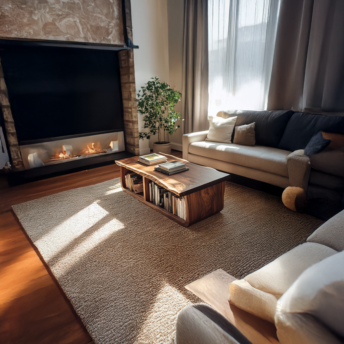 Mid Century Curved Live Edge Coffee Table Living Room Family Room SINLSACF186TBNA