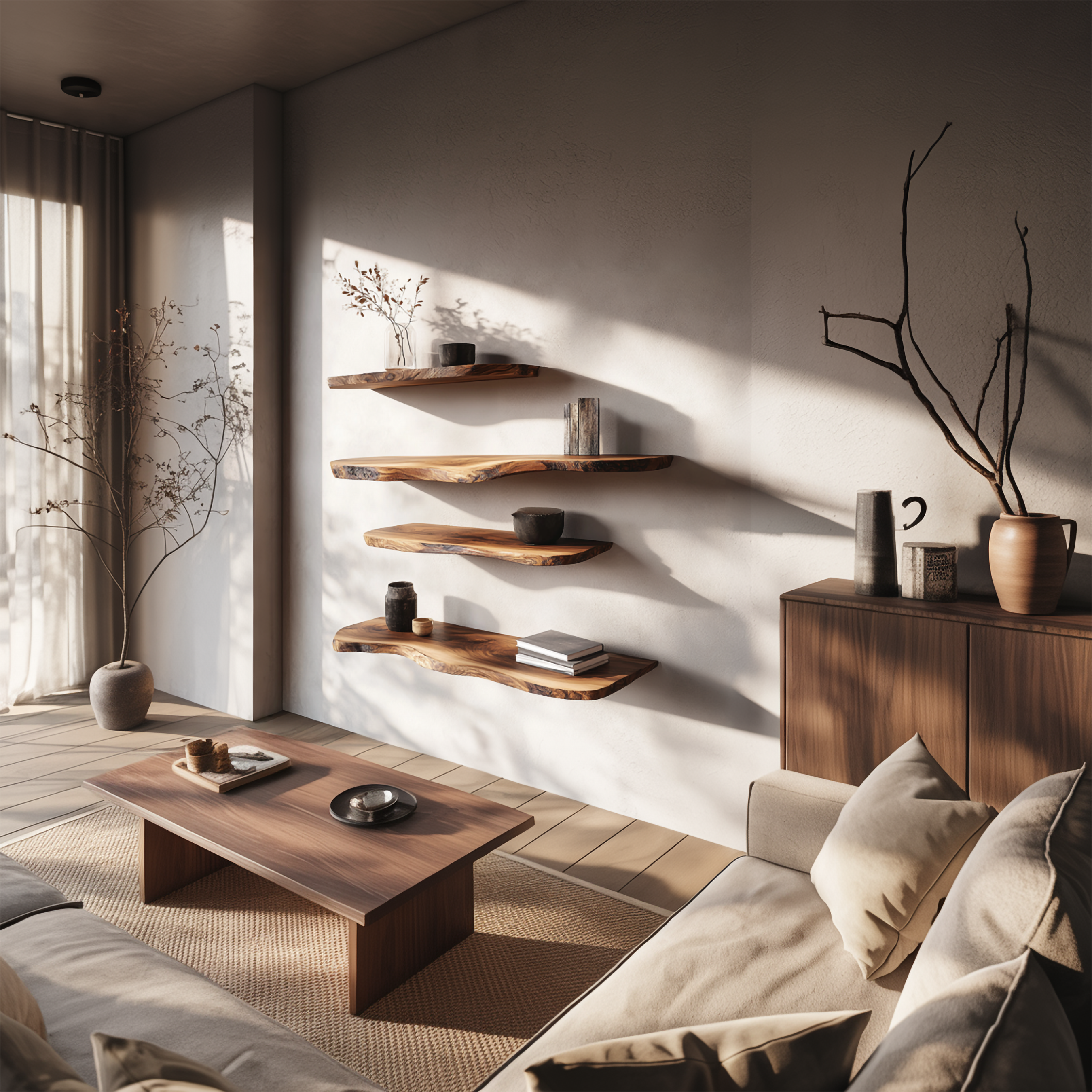 Rustic Organic Floating Wall Shelves Living Room Interior Display SINLSAFL348