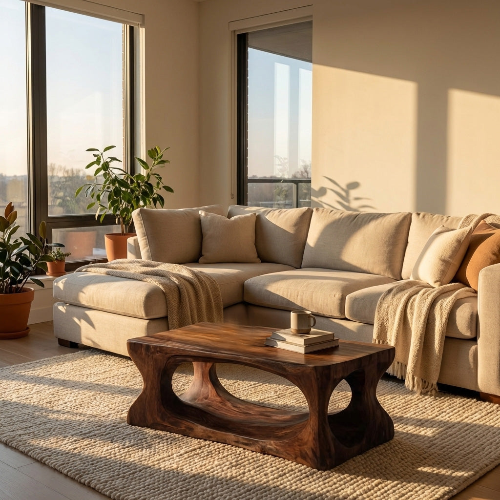 Organic Style Coffee Table Natural Wood For Living Room RTTHHNCF077