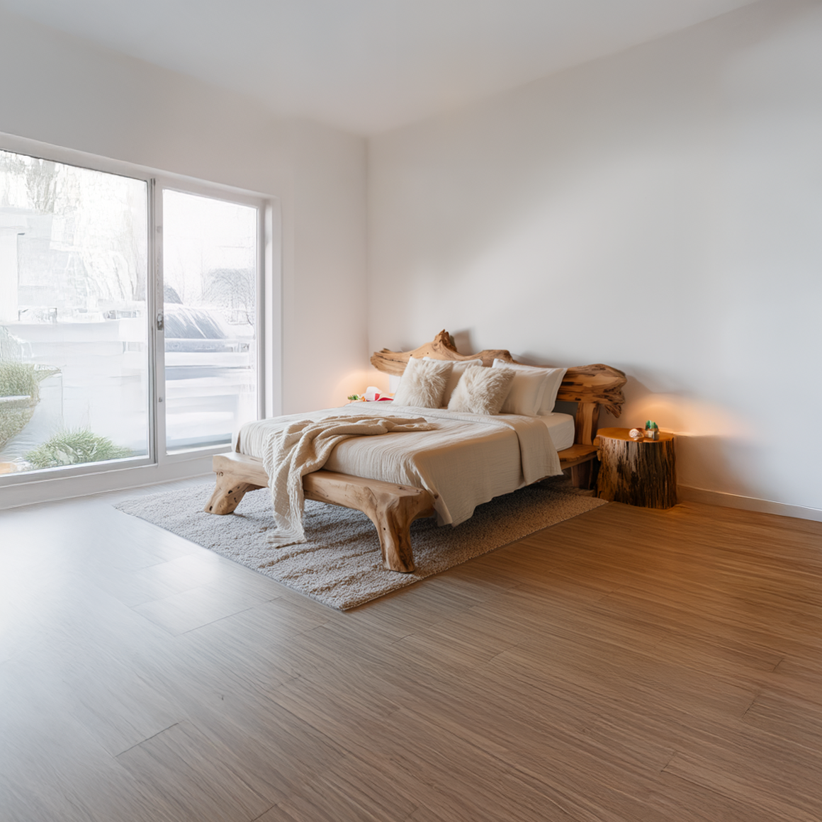 Rustic Platform Bed Organic Bedroom Modern Style SINLSAWB066