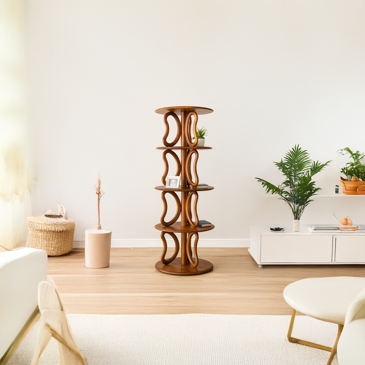 Rustic Round Bookshelf Living Room SINLSATT032