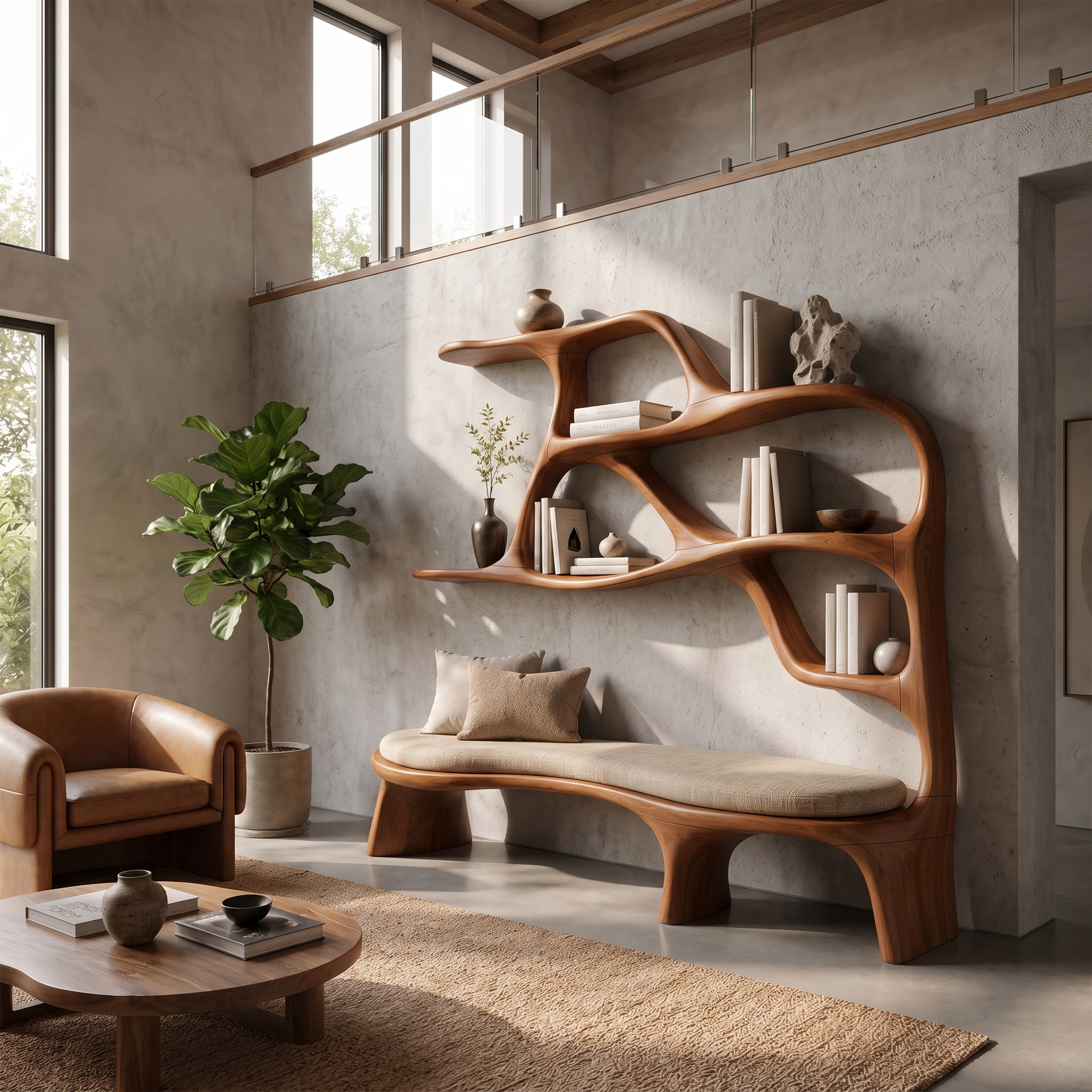Minimalist Window Seat Bookcase For Modern Bedroom SILDTTNBS058