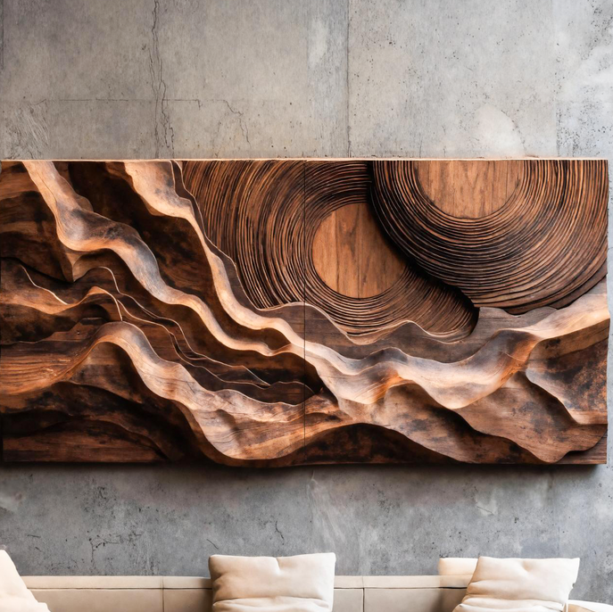 Abstract Sculptural Wood Wall Art With Concentric Circles For Living Room Or Bedroom SITHTTWA005