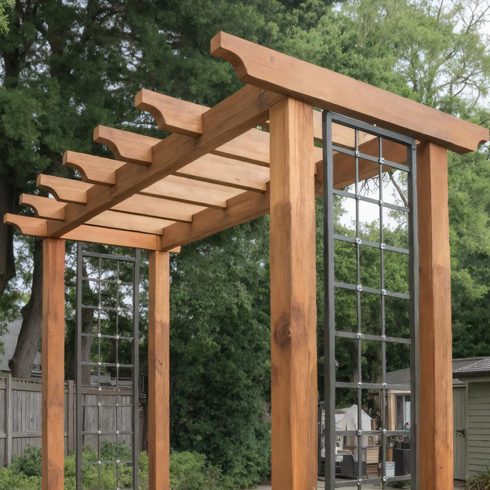 Modern Wood Garden Pergola With Metal Trellis Panels For Backyard SITHHNPER002