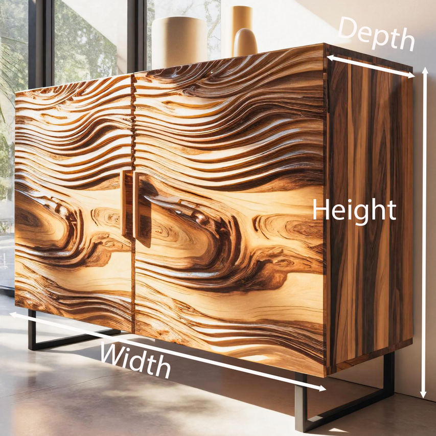 Modern Wavy Wood Sideboard Sculptural Cabinet For Entryway Or Living Room SITHTTSD007