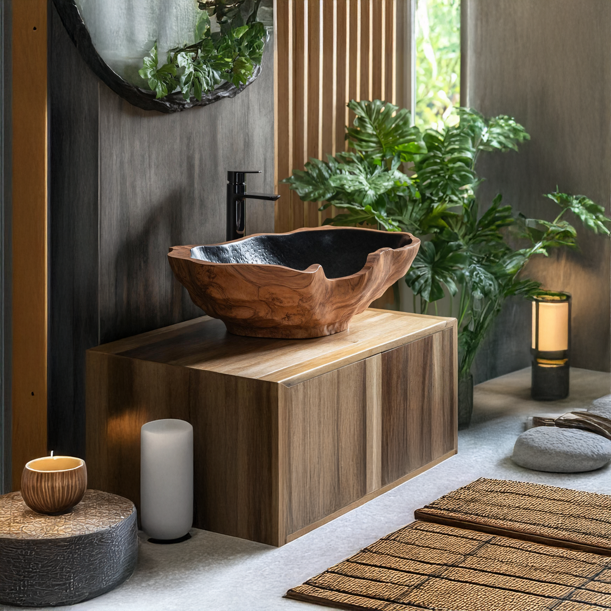 Mid Century Solid Wood Sink For Elegant Bathroom Setup SILDTTNVS006