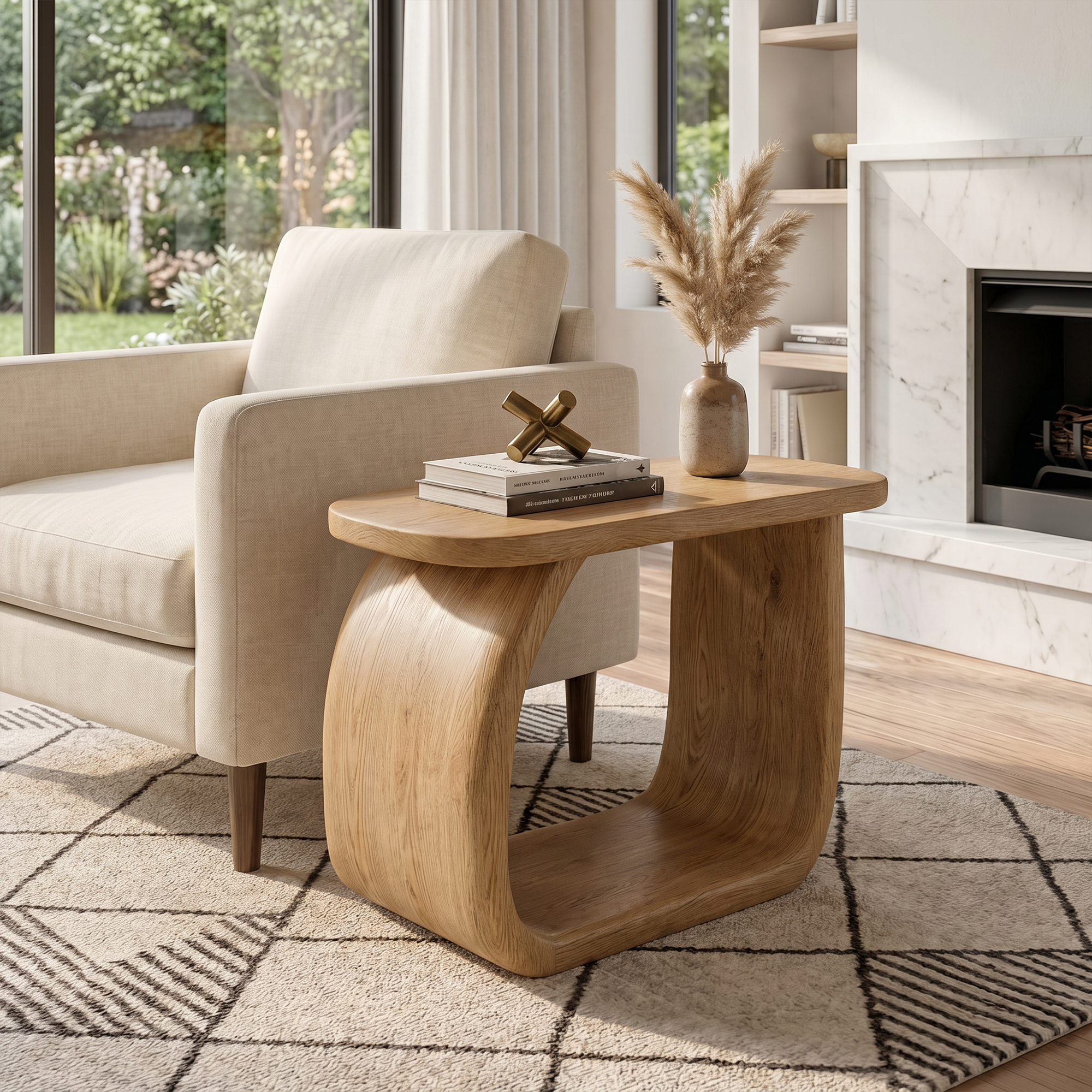 Minimal Beside Table With Curved Open Frame Design For Living Room SINLKIBT244