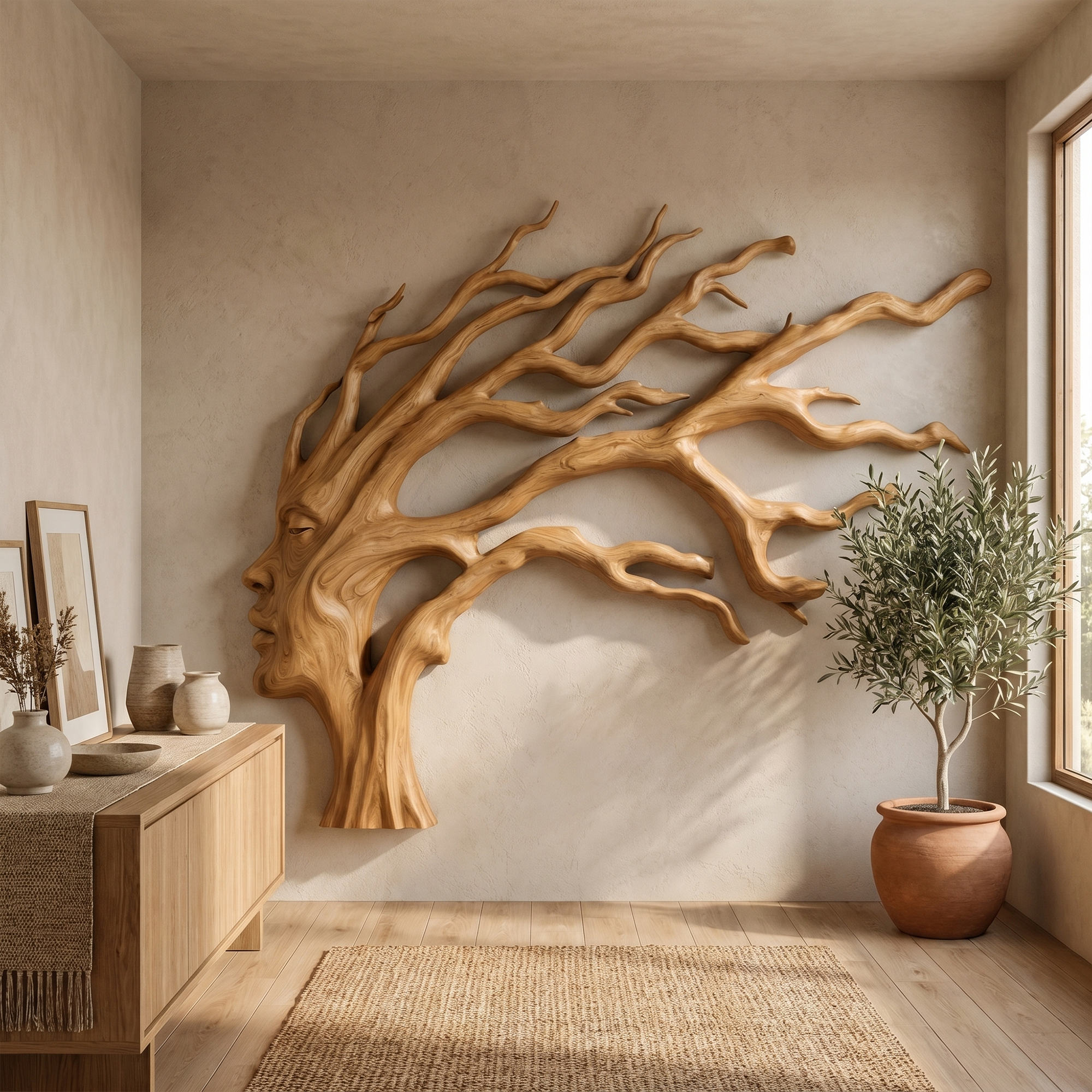 Organic Tree Wall Art With Sculptural Branch Design For Living Room And Entryway SINLKIWD103