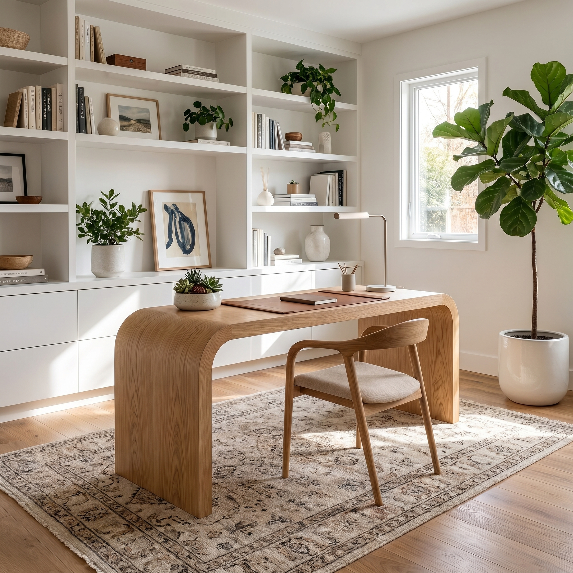 Organic Curved Wooden Desk With Waterfall Edge Design For Home Office And Workspace SINLKIDK108
