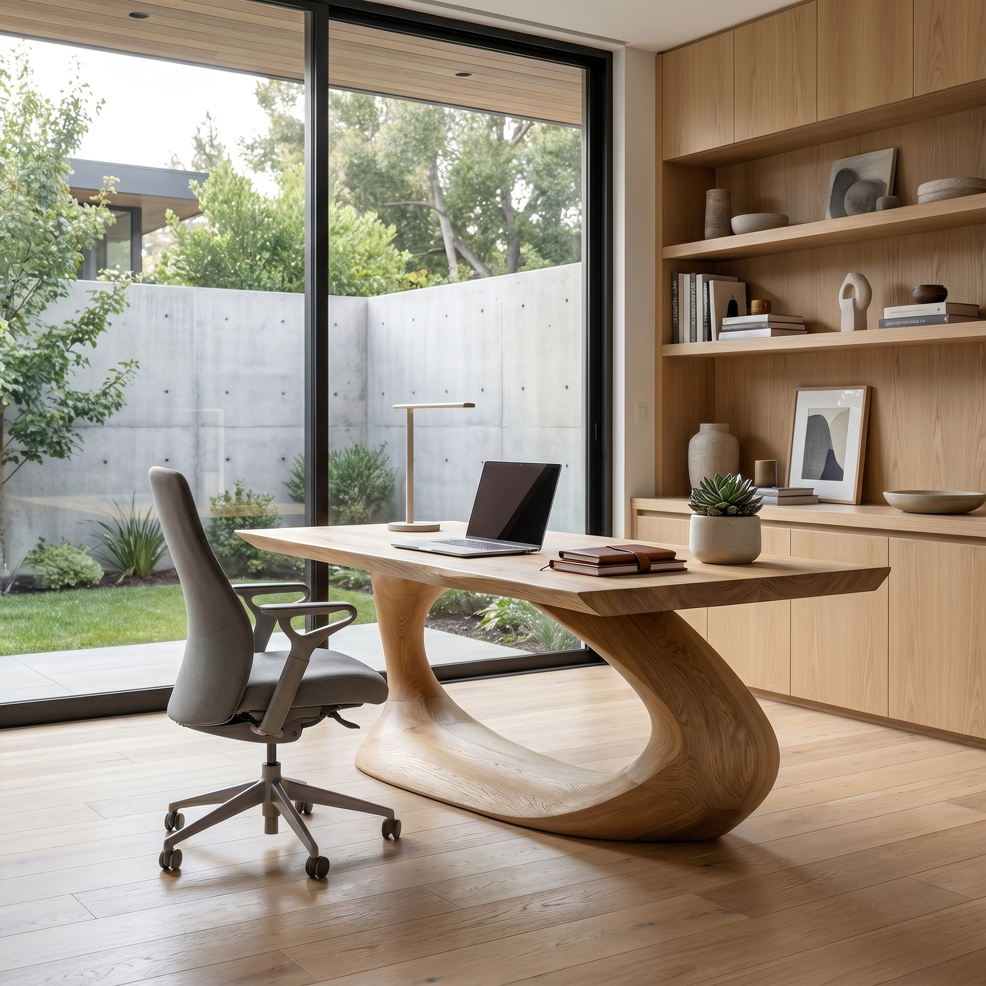 Rustic Desk With Sculptural Curved Base For Home Office SINLKIDK111