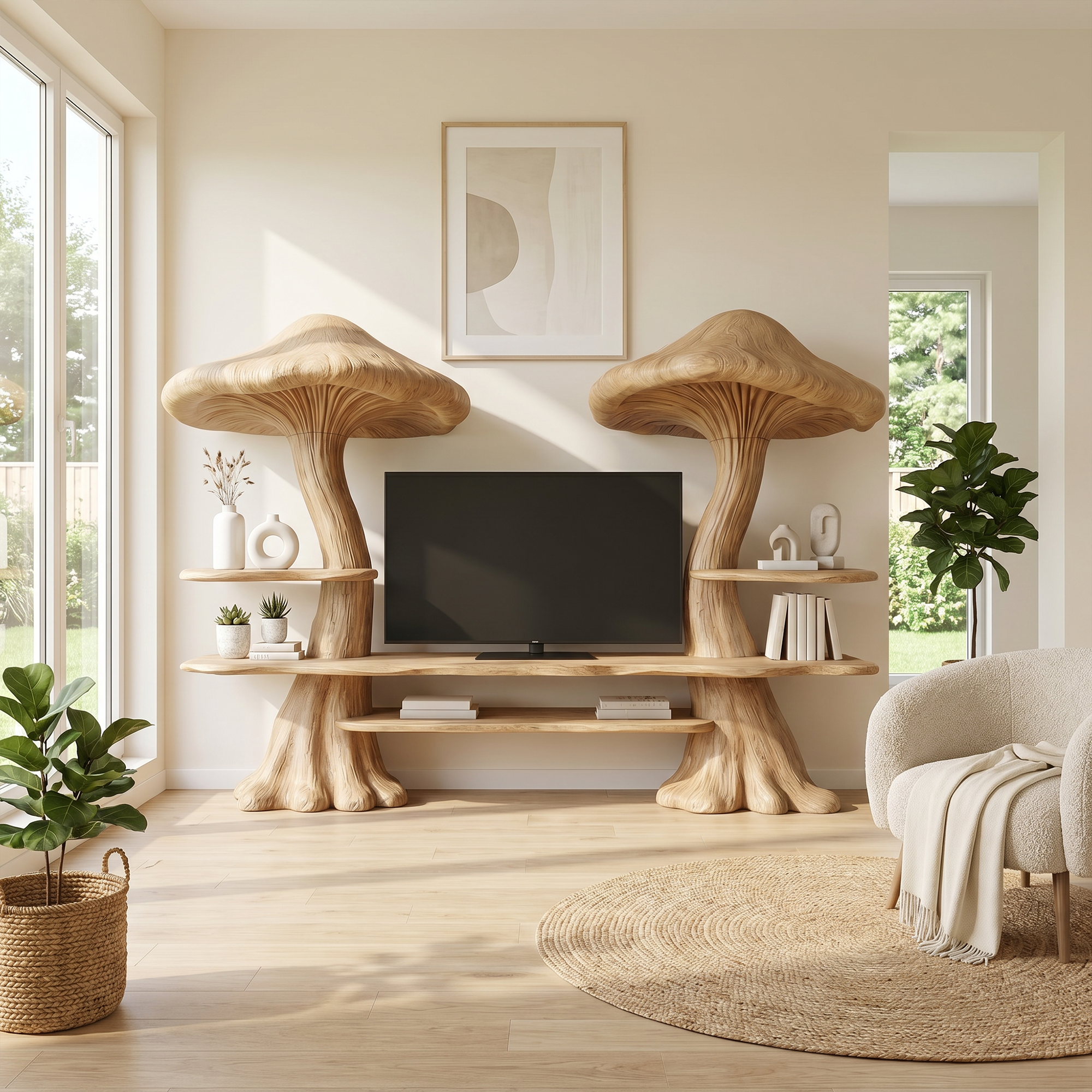 Rustic Mushroom TV Cabinet With Integrated Display Shelves And Media Storage For Living Room SINLKITC051