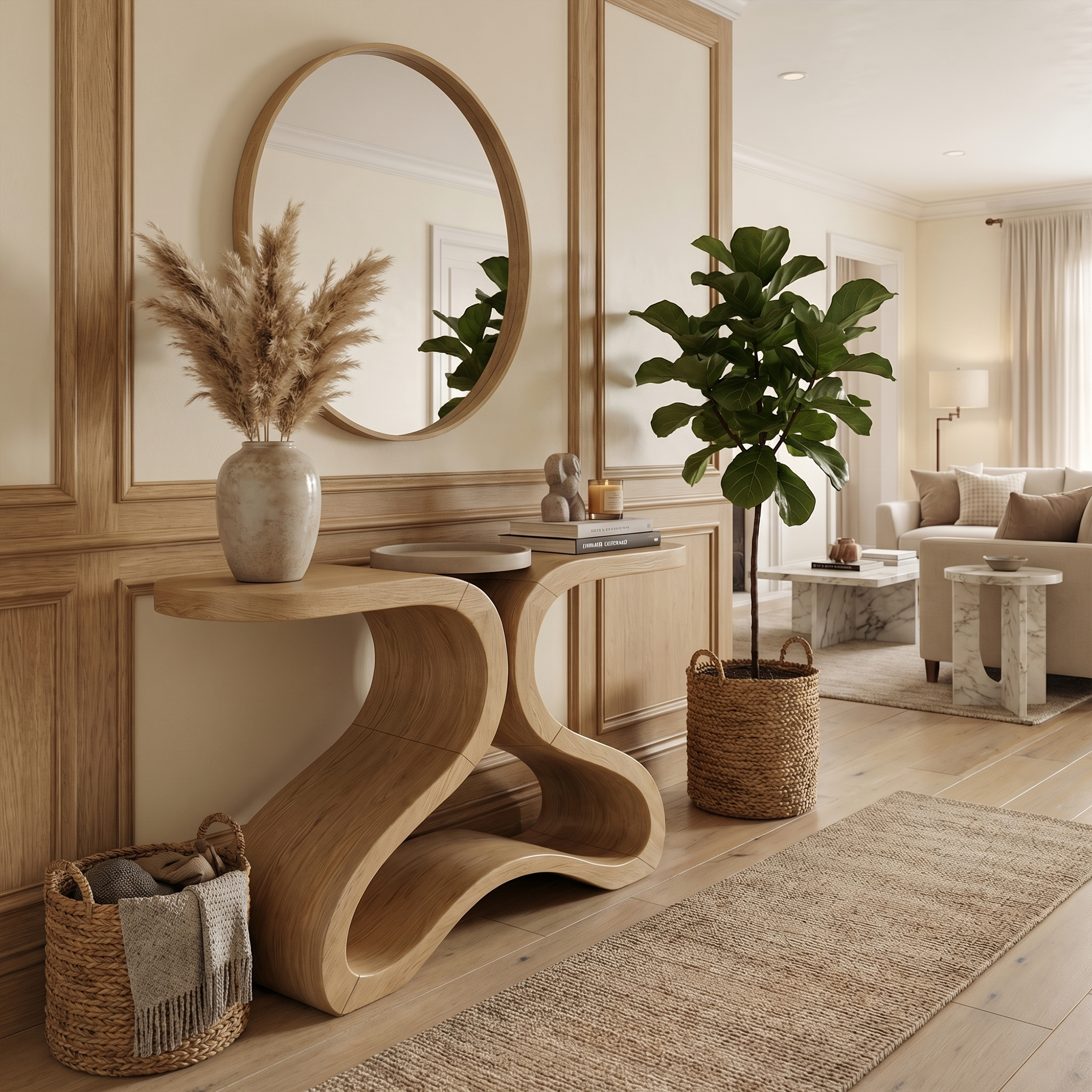 Organic Curved Console Table For Entryway And Living Room SINLKICS568