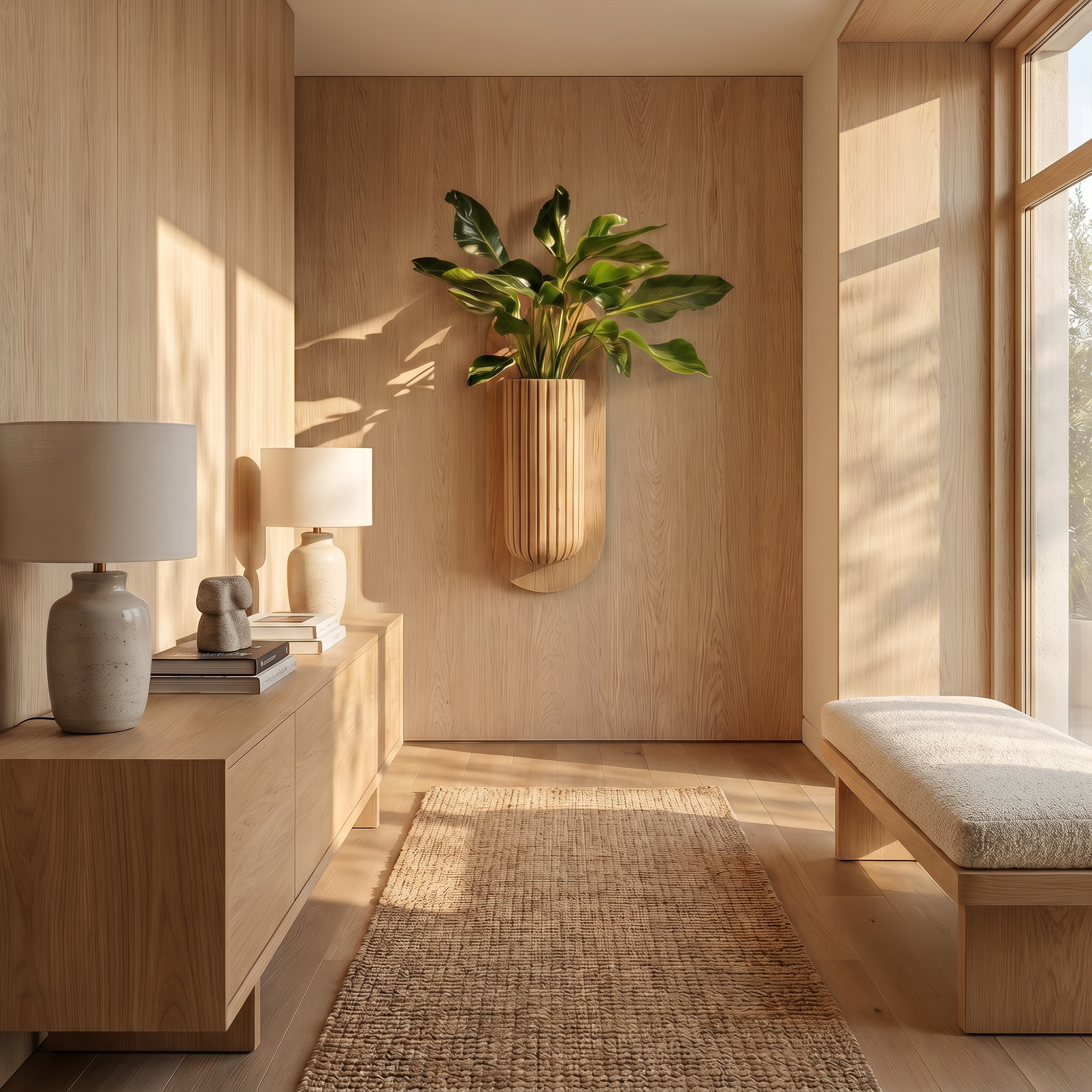 Minimalist Wood Wall Planter With Solid Wood Display Vessel For Plants SINLKIWPR001